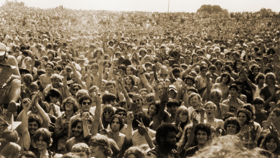 The Woodstock crowd, 1969. The Woodstock crowd, 1969.