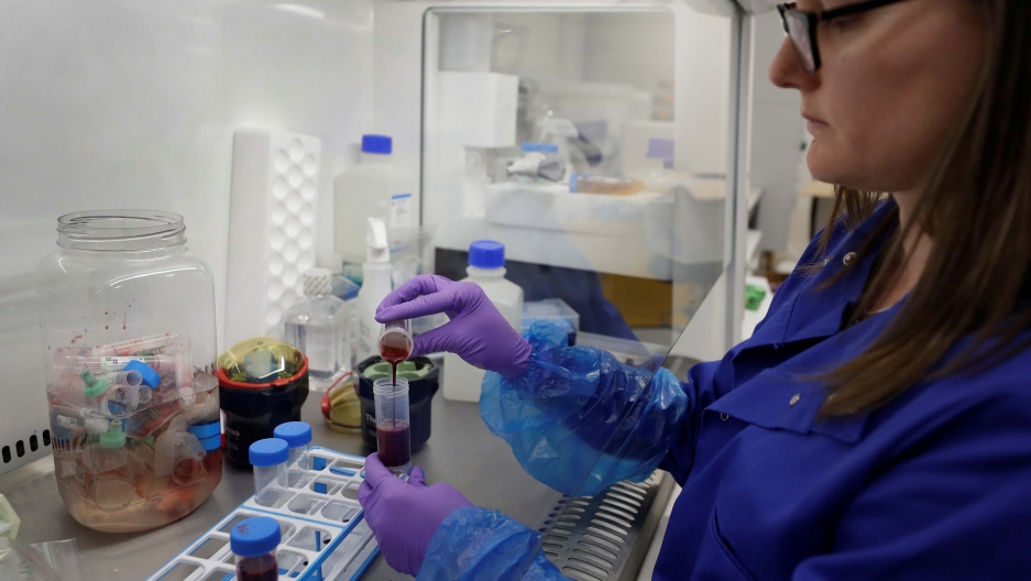 A PhD research associate prepares blood samples from patients infected with the coronavirus disease (COVID-19) for analysis at the Cambridge Institute of Therapeutic Immunology and Infectious Disease, in Cambridge, Britain, on May 21, 2020. A PhD research associate prepares blood samples from patients infected with the coronavirus disease (COVID-19) for analysis at the Cambridge Institute of Therapeutic Immunology and Infectious Disease, in Cambridge, Britain, on May 21, 2020.