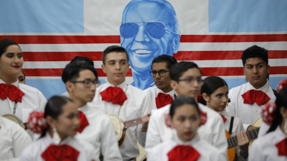 In this Jan. 11, 2020, file photo, a mariachi band waits to perform before a campaign event with former Vice President and Democratic presidential candidate Joe Biden in Las Vegas. In this Jan. 11, 2020, file photo, a mariachi band waits to perform before a campaign event with former Vice President and Democratic presidential candidate Joe Biden in Las Vegas.