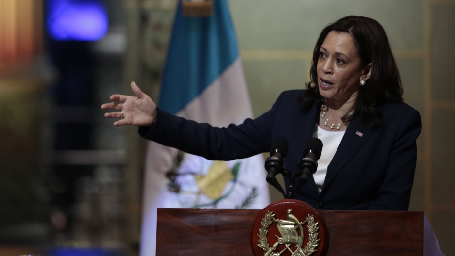 Vice President Kamala Harris speaks during a news conference at the National Palace in Guatemala City, Monday, June 7, 2021. Vice President Kamala Harris speaks during a news conference at the National Palace in Guatemala City, Monday, June 7, 2021.