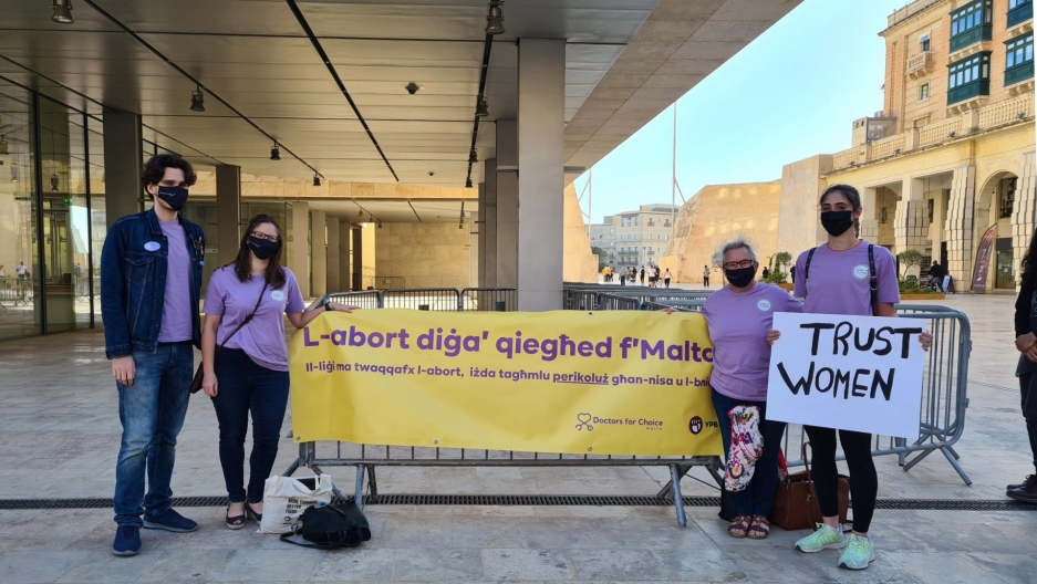 Doctors for Choice in Malta gather to advocate for a bill to decriminalize abortion in Malta. 