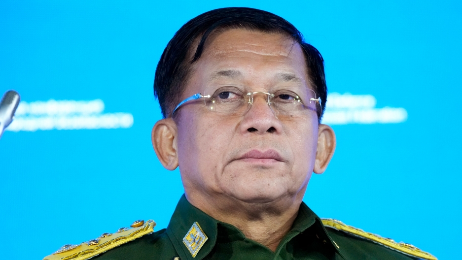 Commander-in-Chief of Myanmar's armed forces, Senior General Min Aung Hlaing delivers his speech at the IX Moscow conference on international security in Moscow, Russia. Commander-in-Chief of Myanmar's armed forces, Senior General Min Aung Hlaing delivers his speech at the IX Moscow conference on international security in Moscow, Russia.