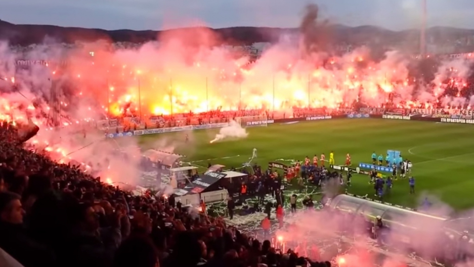 Watch Greek football fans turn their stadium into an insane “ring of