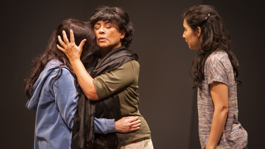 A tearful goodbye: One of the characters in Just Like Us boards a bus for Mexico and leaves her daughters behind in the US. A tearful goodbye: One of the characters in Just Like Us boards a bus for Mexico and leaves her daughters behind in the US.