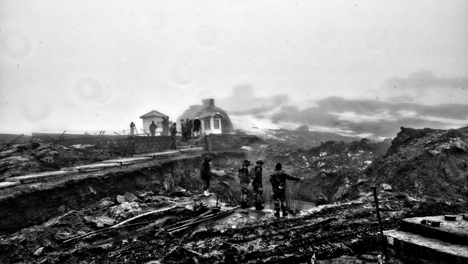 Indian Army officers view construction along the India/China border in Sikkim. Indian Army officers view construction along the India/China border in Sikkim.