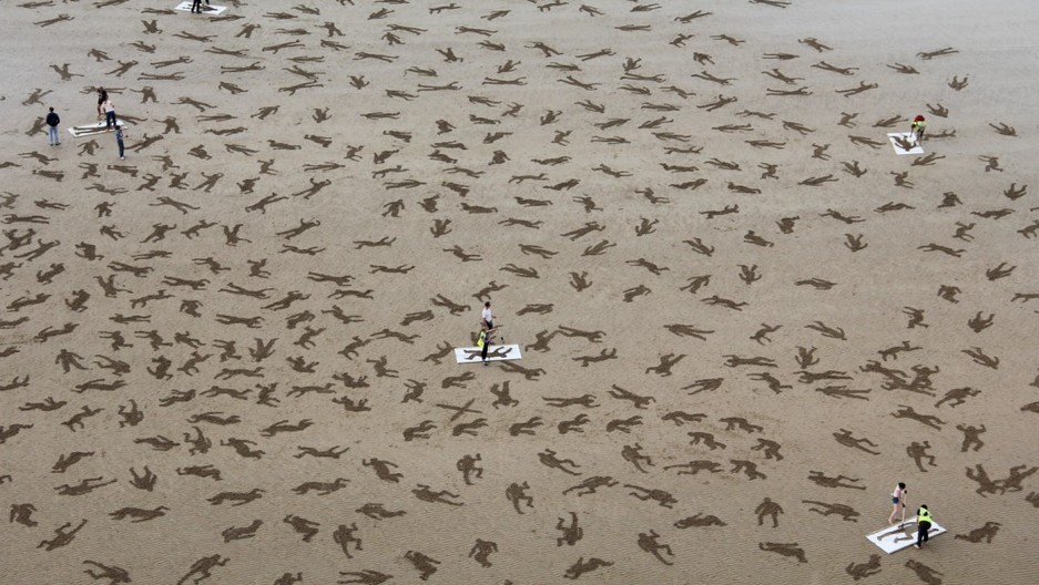 The Fallen Art Exhibit Depicts Dead From World War Ii Normandy Invasion The Art Installation Called Fallen Created By Sand In Your Eye Was Setup Recently On Arromanches Beach Normandy France To Depict Bos Of