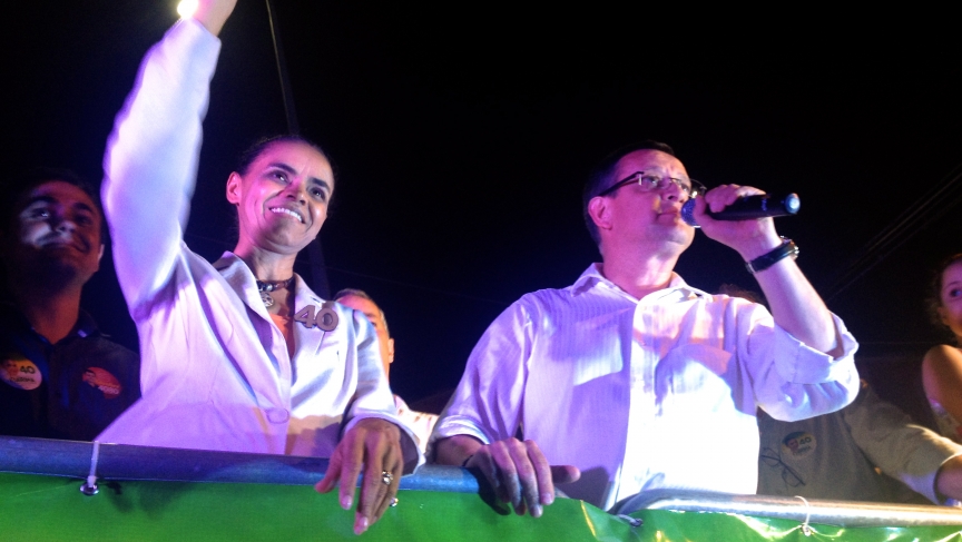 Presidential candidate Marina Silva is introduced at a recent rally in Rio de Janeiro, Brazil. 