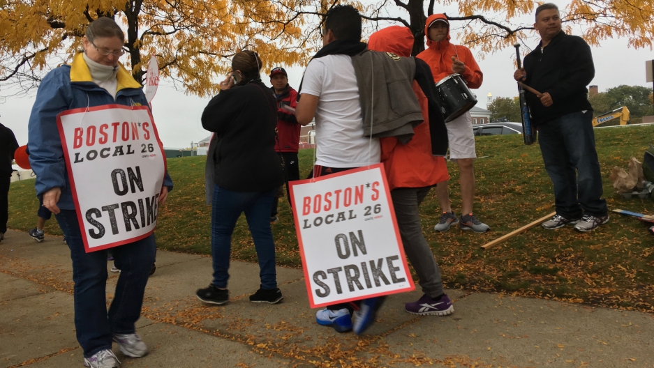 Striking dining hall workers at Harvard University say they have the support of much of the student body and faculty on campus. 