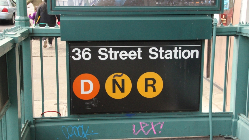 Streets Artists Are Putting Graffiti On New York City Subway Signs A Tilde Added To The Sign For N Subway Line In Sunset Park