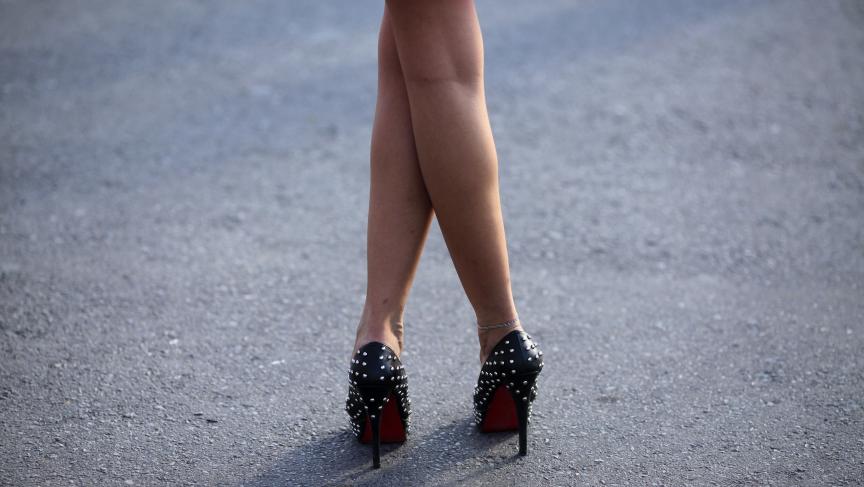 A hostess waits for participants at the Stiletto Run in Constanta, 155 miles east of Bucharest