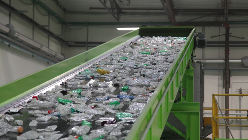The CarbonLITE facility, which opened at the end of 2011, processes about 2 billion bottles a year. It's a closed loop recycling facility: plastic bottles are turned back into bottles to maximize recovery of the raw material.
