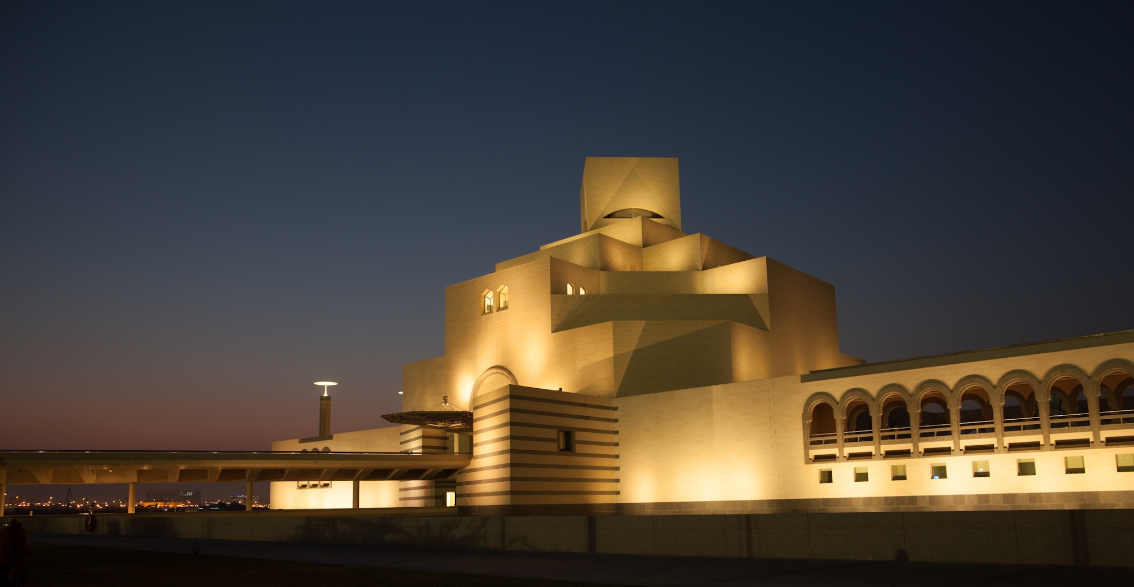 The Museum of Islamic Art in Doha, Qatar, opened in 2008. A nighttime view of the Museum of Islamic Art.