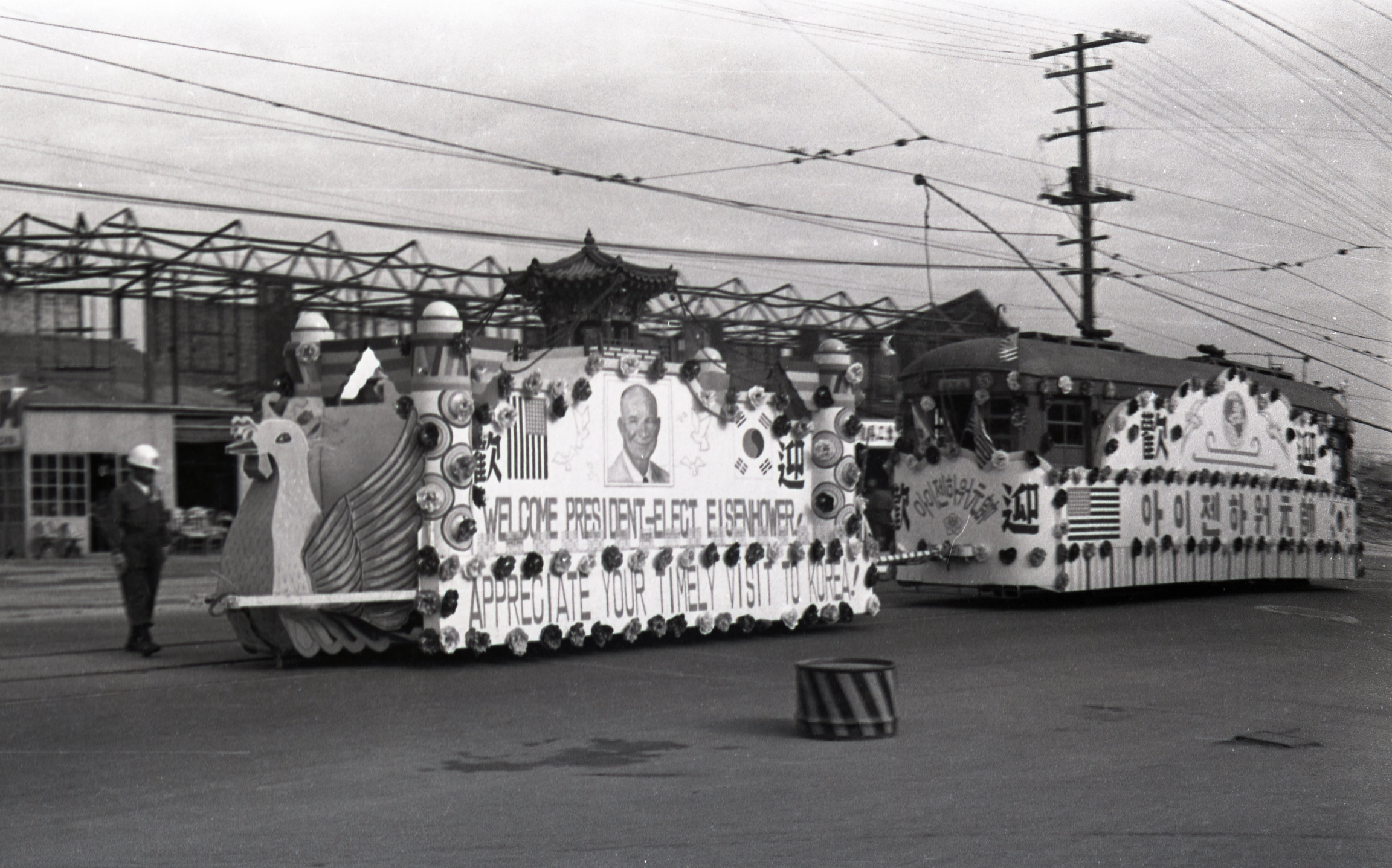 a parade in korea for president-elect eisenhower
