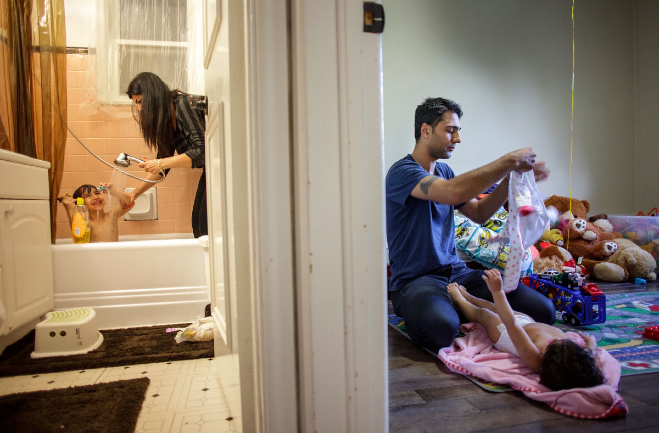 Gelareh Esmailie and Mohammad Babazadeh with their kids at home. Gelareh Esmailie and Mohammad Babazadeh with their kids at home.