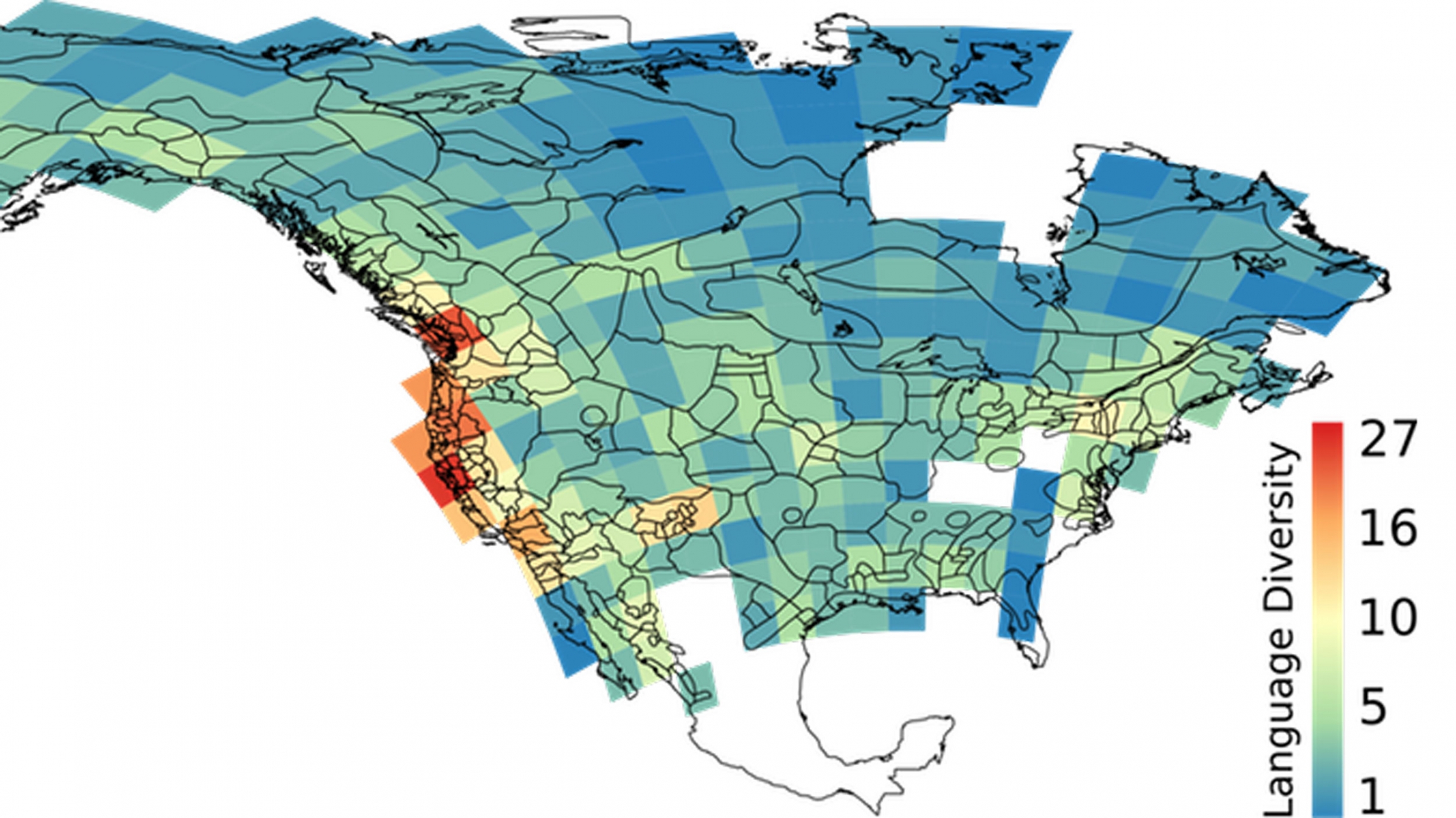 A grid map of language ranges in North America prior to European contact. A grid map of language ranges in North America prior to European contact.