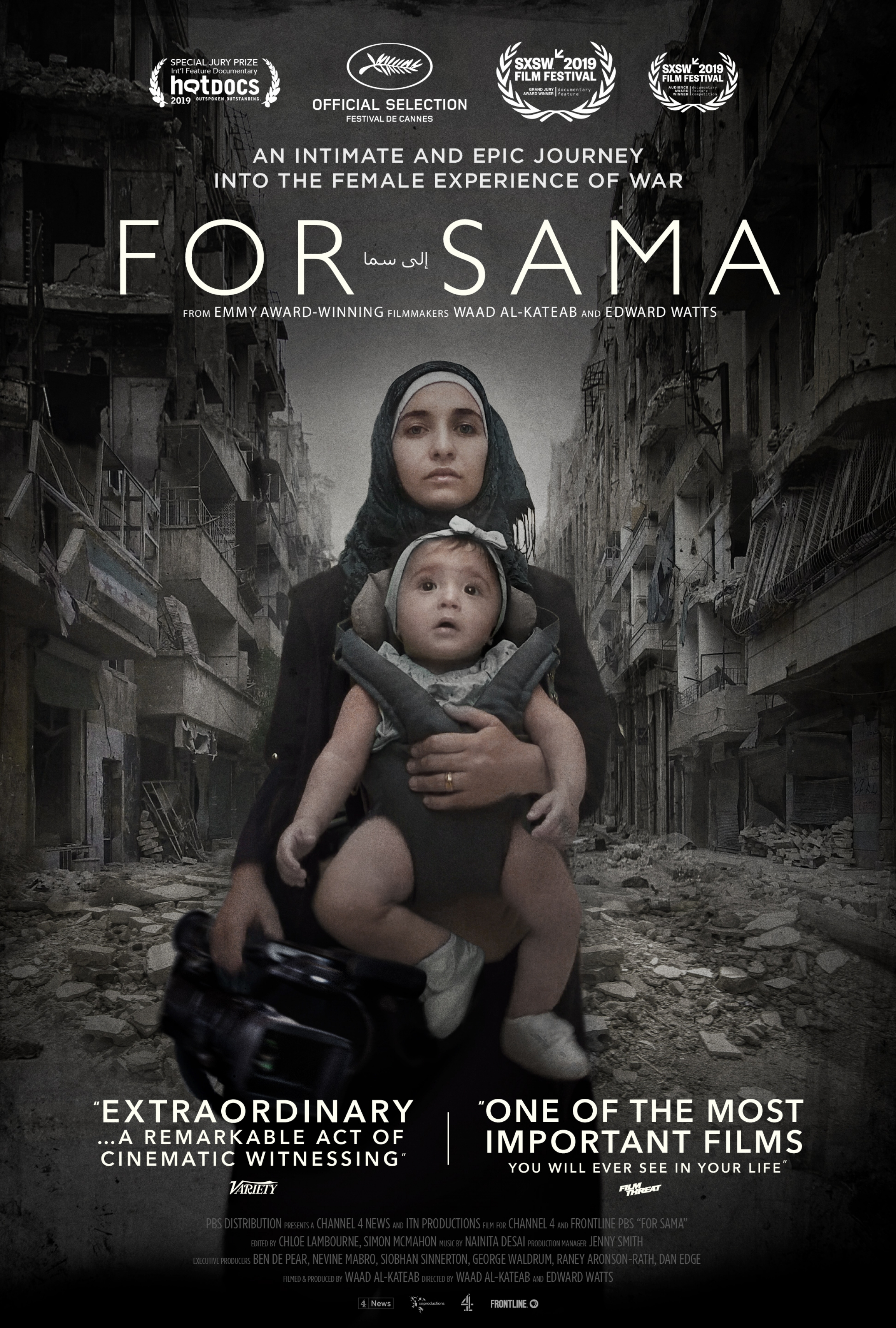 “For Sama” poster, featuring drone footage from Hamza al-Kateab and Mahmoud Rashwani. a film poster