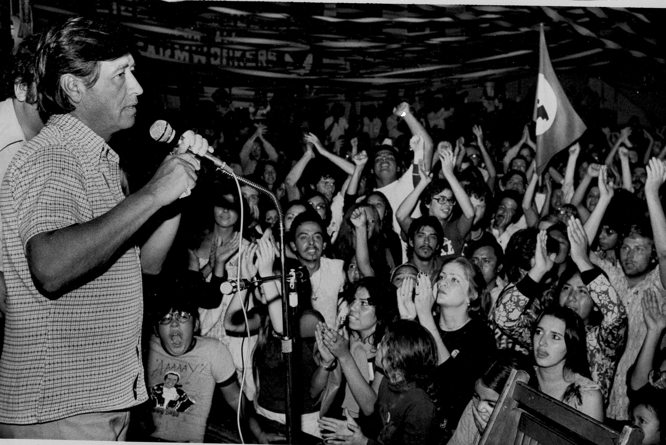 United Farm Workers leader Cesar Chavez speaks to a crowd in Los Angeles, Nov. 3, 1976. United Farm Workers leader Cesar Chavez speaks to a crowd in Los Angeles, Nov. 3, 1976.
