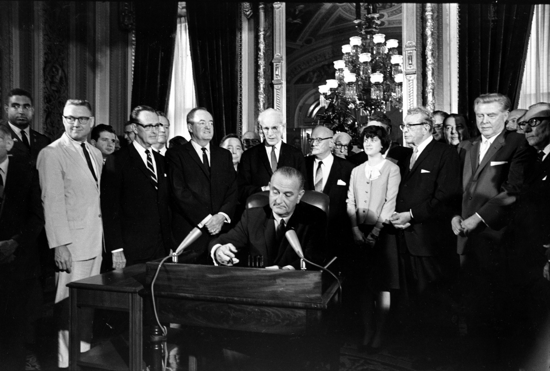 President Lyndon Baines Johnson signs the Voting Rights Act of 1965 in a ceremony in the President's Room near the Senate Chambers in Washington, DC, Aug. 6, 1965. President Lyndon Baines Johnson signs the Voting Rights Act of 1965 in a ceremony in the President's Room near the Senate Chambers in Washington, DC, Aug. 6, 1965.