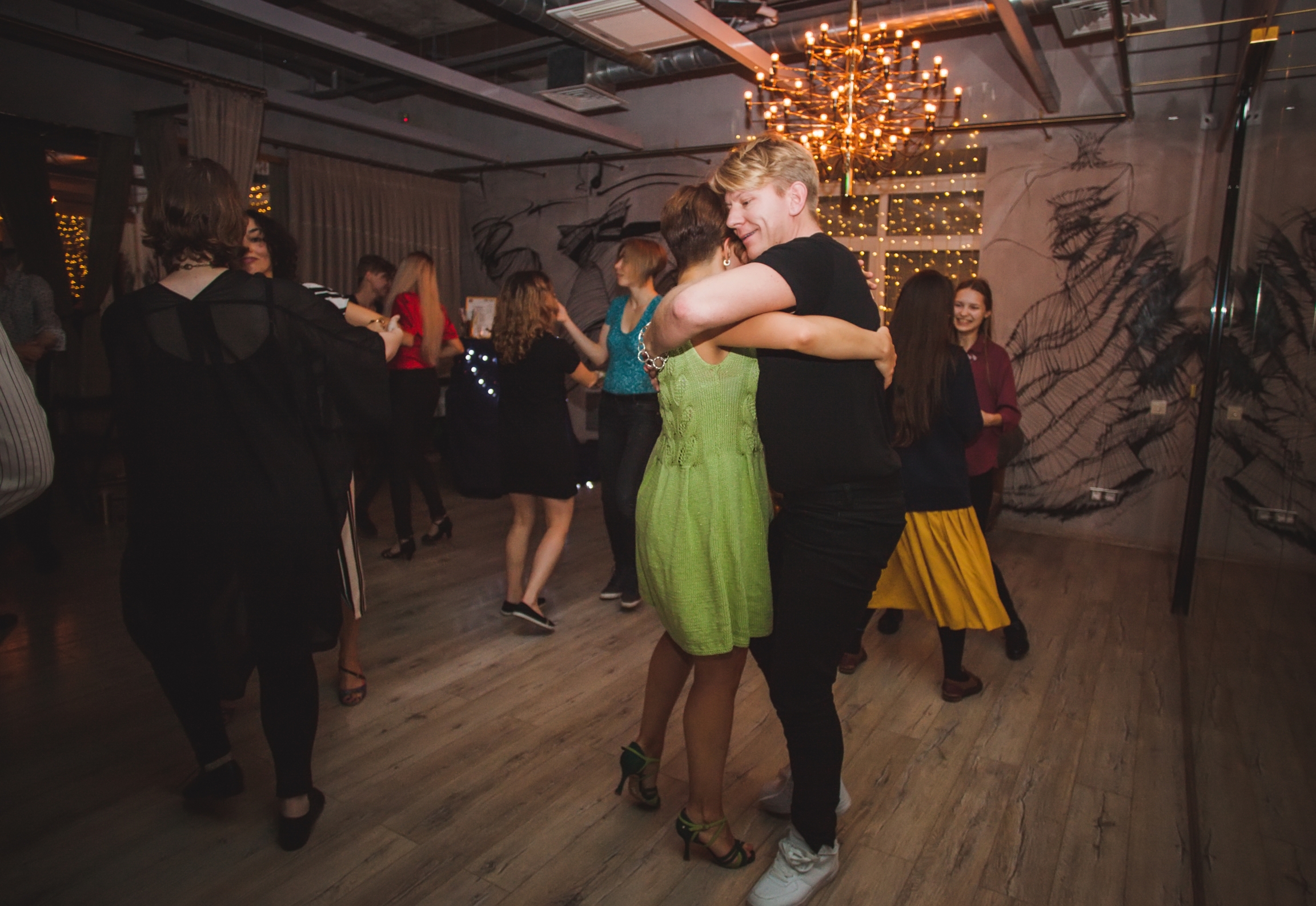 Couples dance together at the first-ever queer dance festival in Moscow. Couples dance together at a dance festival