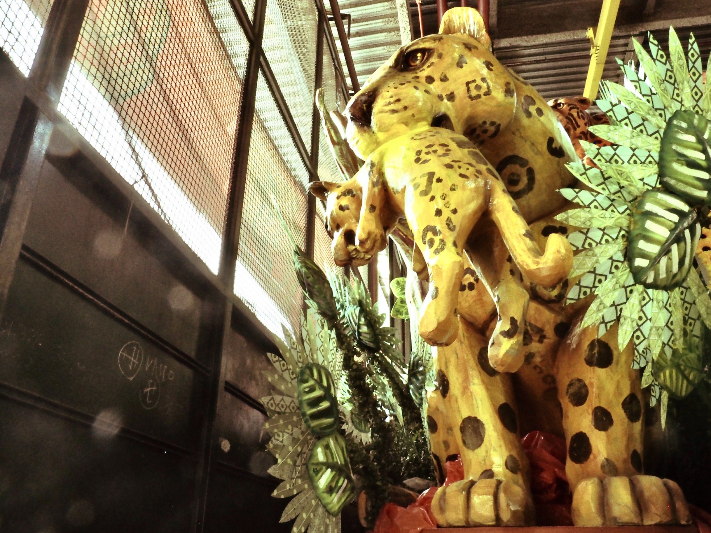 A leopard from a Grande Rio float is is the first thing to greet visitors to the samba school's workshop. parade preparation