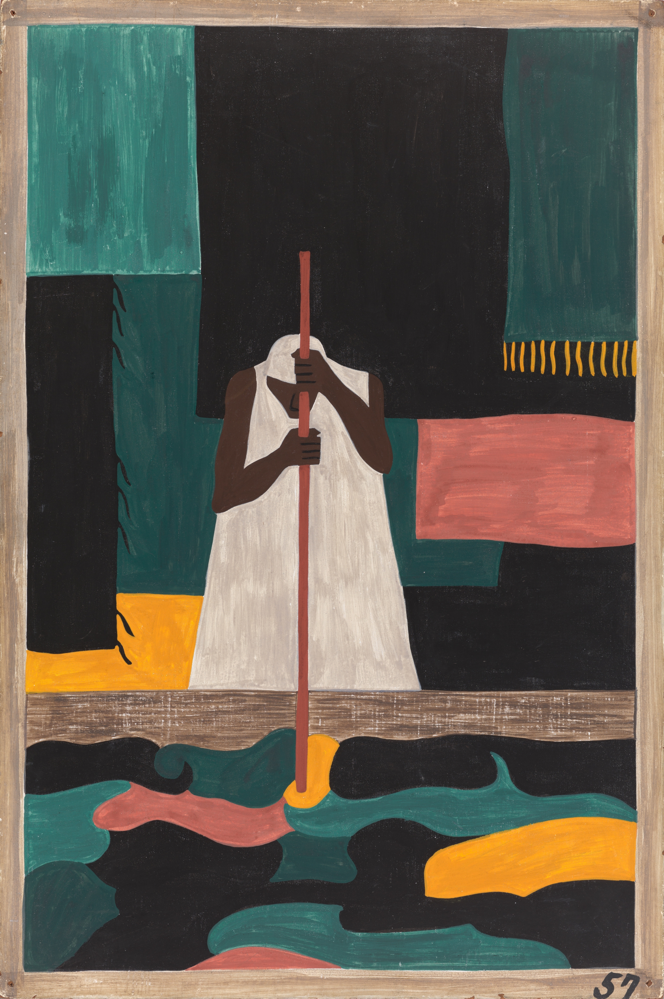 Jacob Lawrence, “The Migration Series, Panel no. 57: The female workers were the last to arrive north.,” 1940–41. Casein tempera on hardboard, 12 x 18 in. Jacob Lawrence, “The Migration Series, Panel no. 57: The female workers were the last to arrive north.,” 1940–41. Casein tempera on hardboard, 12 x 18 in.