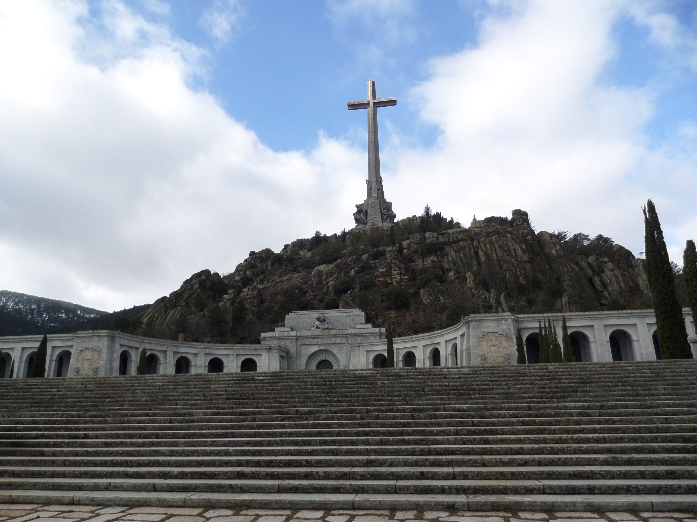 A foreboding 500-foot cross at the Valley of the Fallen in Spain. Valley of the Fallen 500-foot cross.