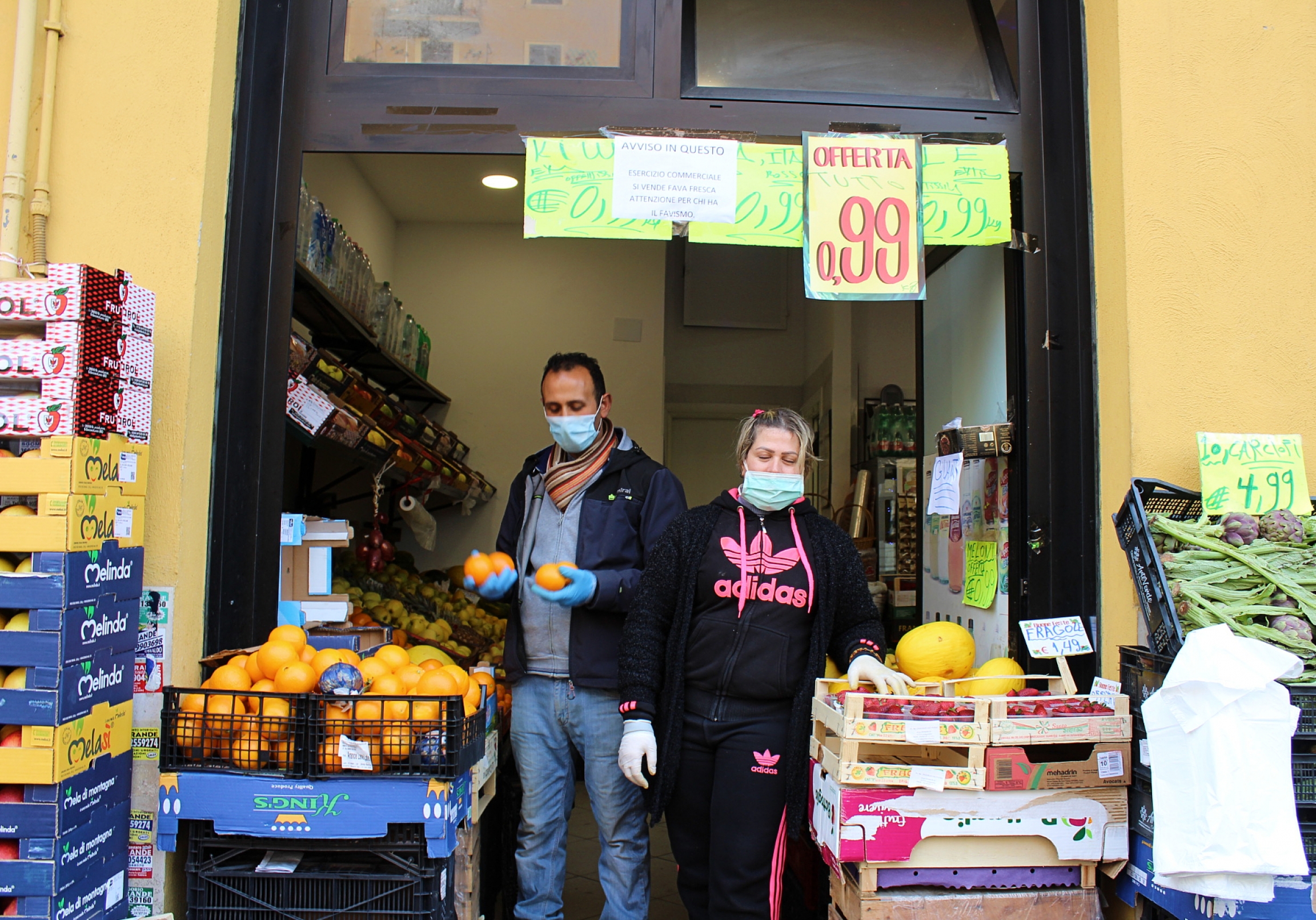 Groceries, like this fruit shop in Torpignattara, Italy, are allowed to stay open Groceries, like this fruit shop in Torpignattara, Italy, are allowed to stay open