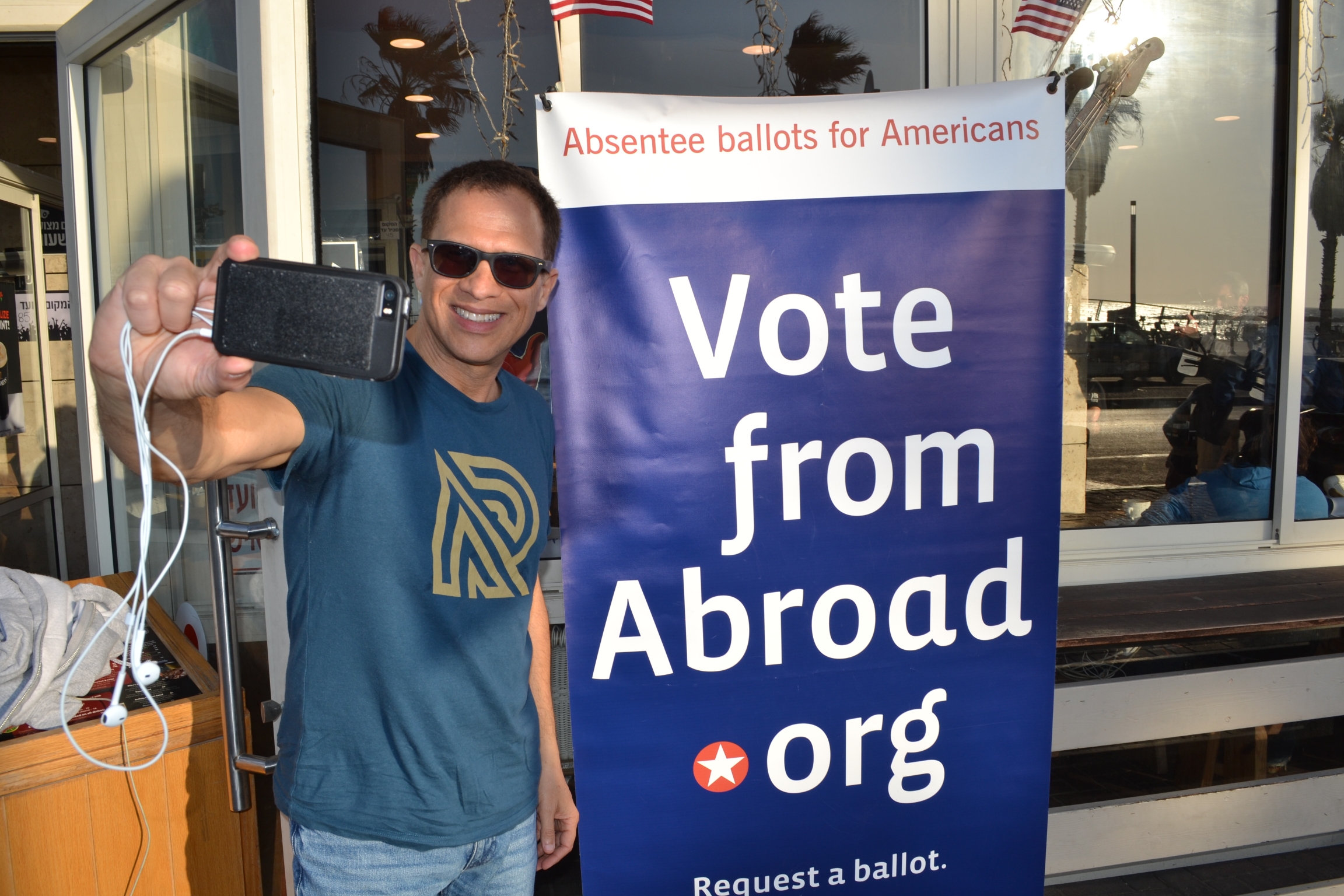 Larry Luxner takes a selfie after voting at the Democrats Abroad Israel event in Tel Aviv, Israel. Larry Luxner takes a selfie after voting at the Democrats Abroad Israel event in Tel Aviv, Israel.