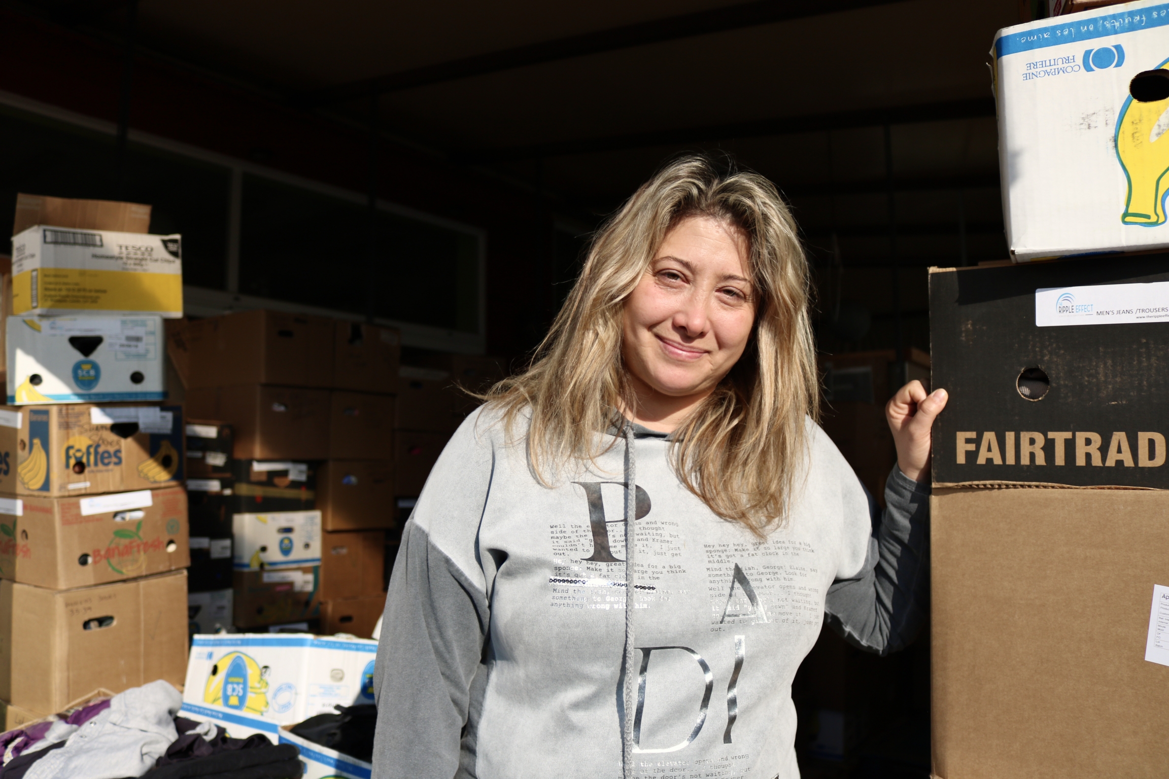 Toula Kitromilidi, a lifelong Chios resident and founder of the Chios Eastern Shore Response Team outside the NGO's warehouse on Jan. 23, 2020. Toula Kitromilidi, a lifelong Chios resident and founder of the Chios Eastern Shore Response Team outside the NGO's warehouse on Jan. 23, 2020.