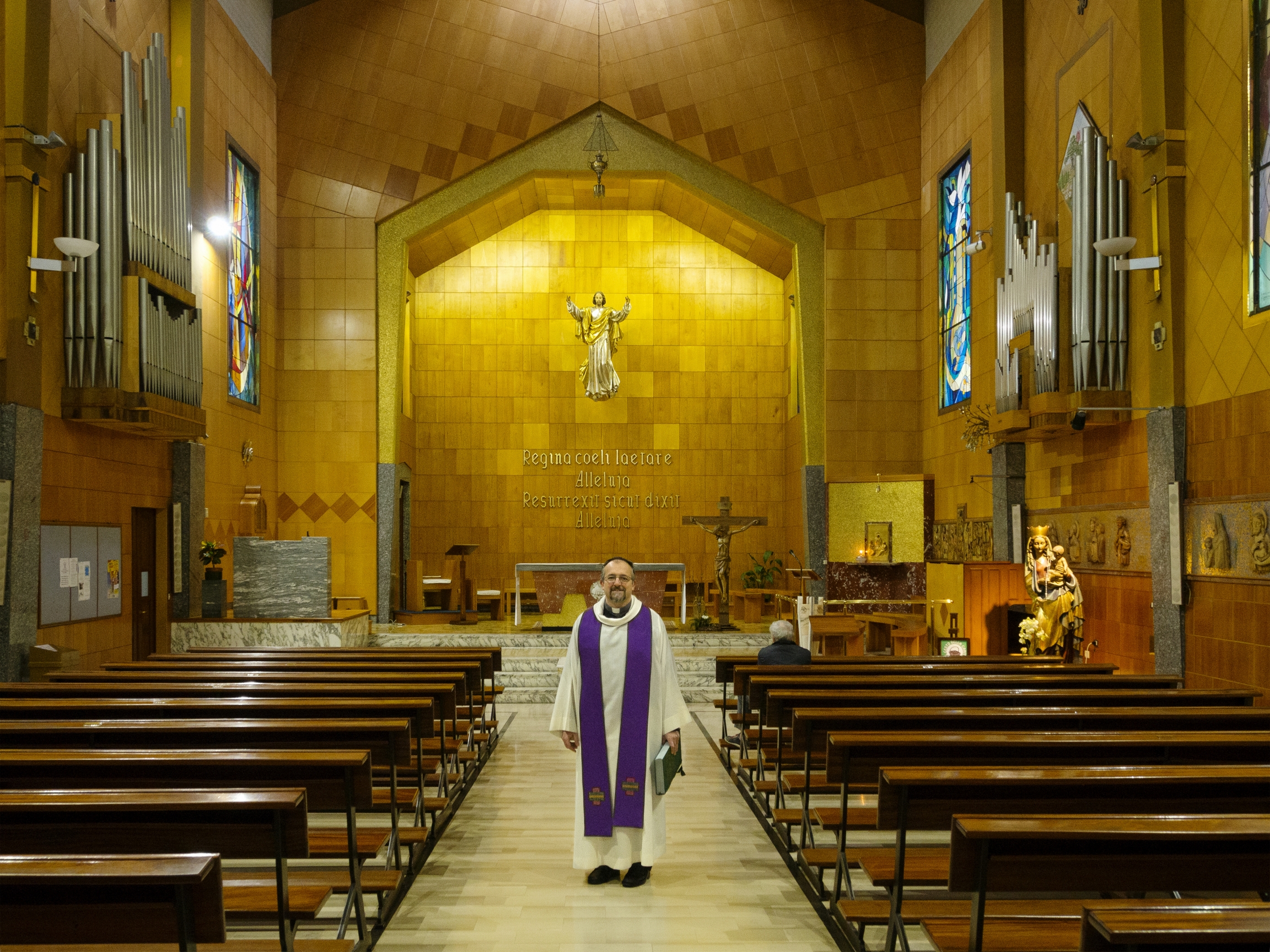 Rev. Luca Peyron is shown in his church in Turin. Rev. Luca Peyron is shown in his church in Turin.