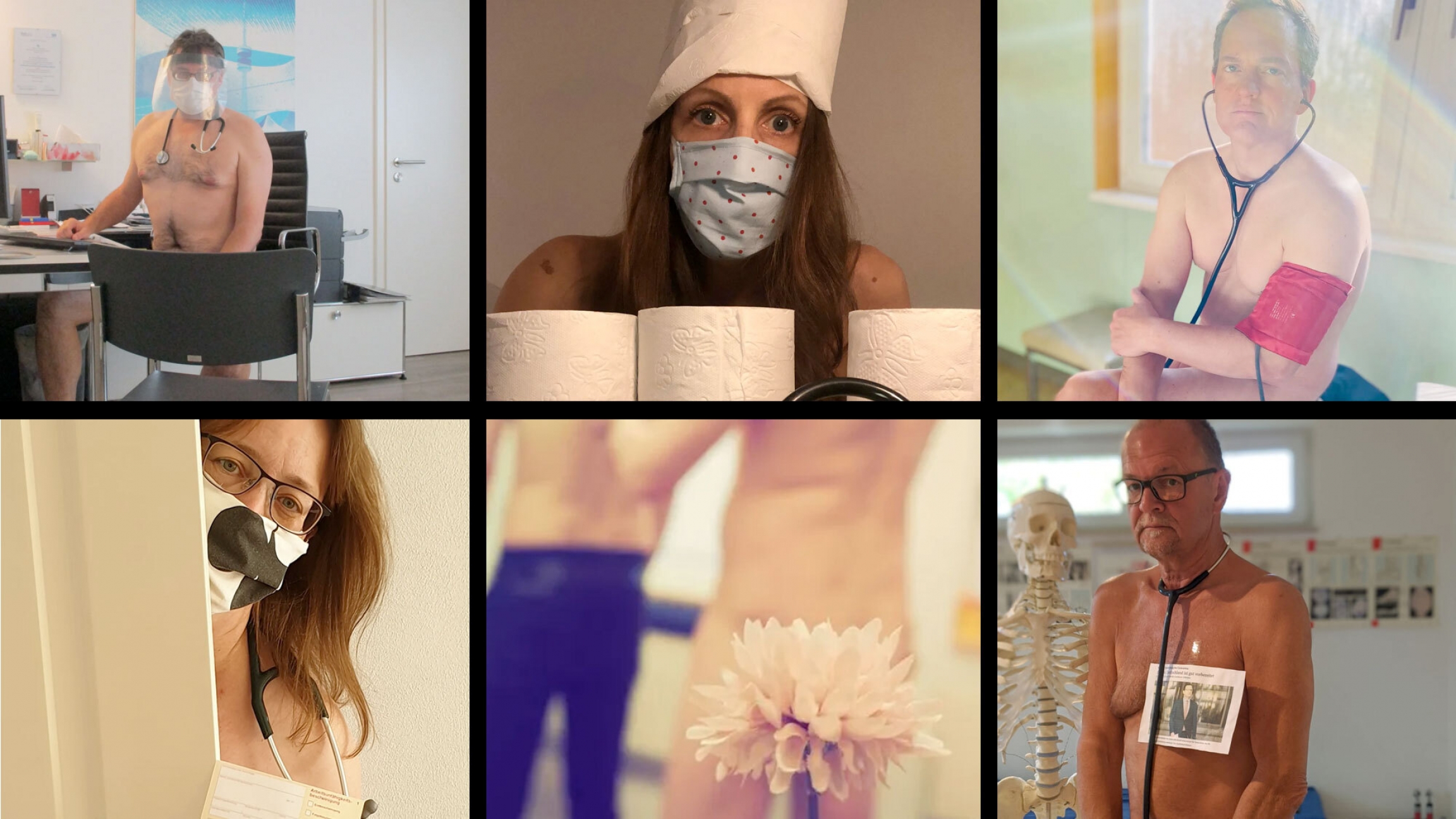 Screengrab of naked German doctors protesting in the nude because of lack of PPE during the COVID-19 outbreak. Screengrab of naked German doctors protesting in the nude because of lack of PPE during the COVID-19 outbreak.