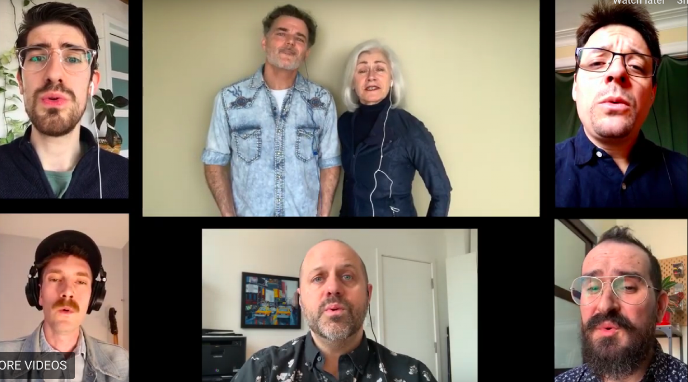 Louise Pitre and Joe Matheson were set to perform "The Times They are a Changin'" at the Segal Centre before COVID-19 measures closed the theater. They created this video for the Social Distancing Festival website. A group of people collaborate in different screens on video call
