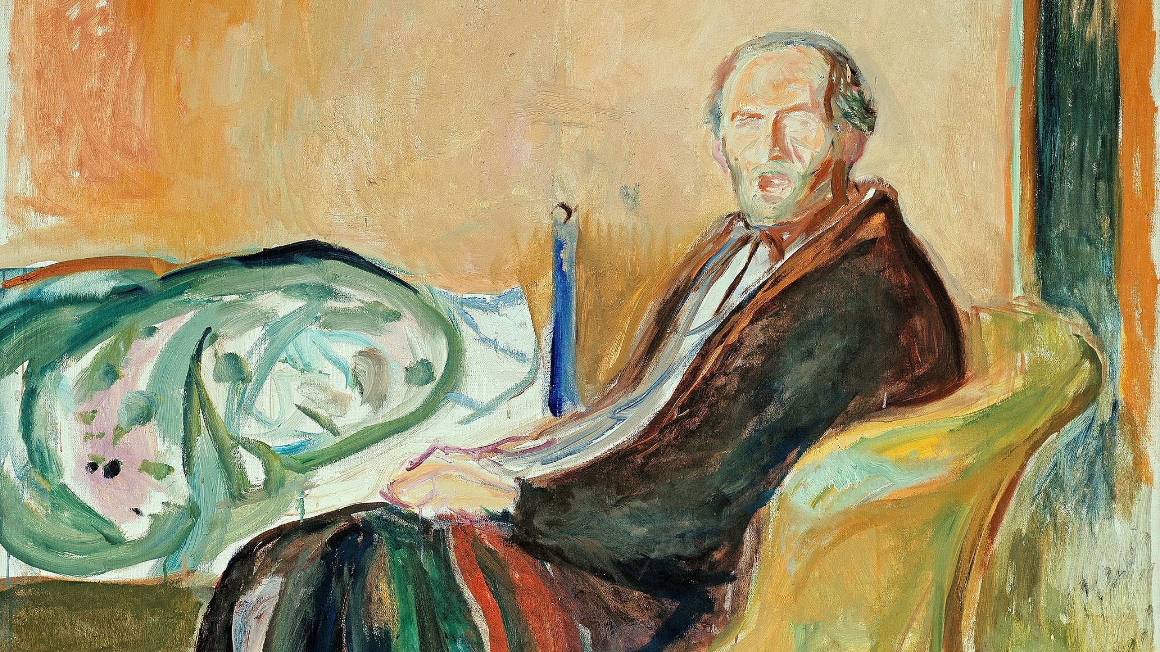 Norwegian artist Edvard Munch's "Self-Portrait with the Spanish Flu," circa 1919. Faithful photographic reproduction of Edvard Munch's painting, "Self-Portrait with Spanish Flu."