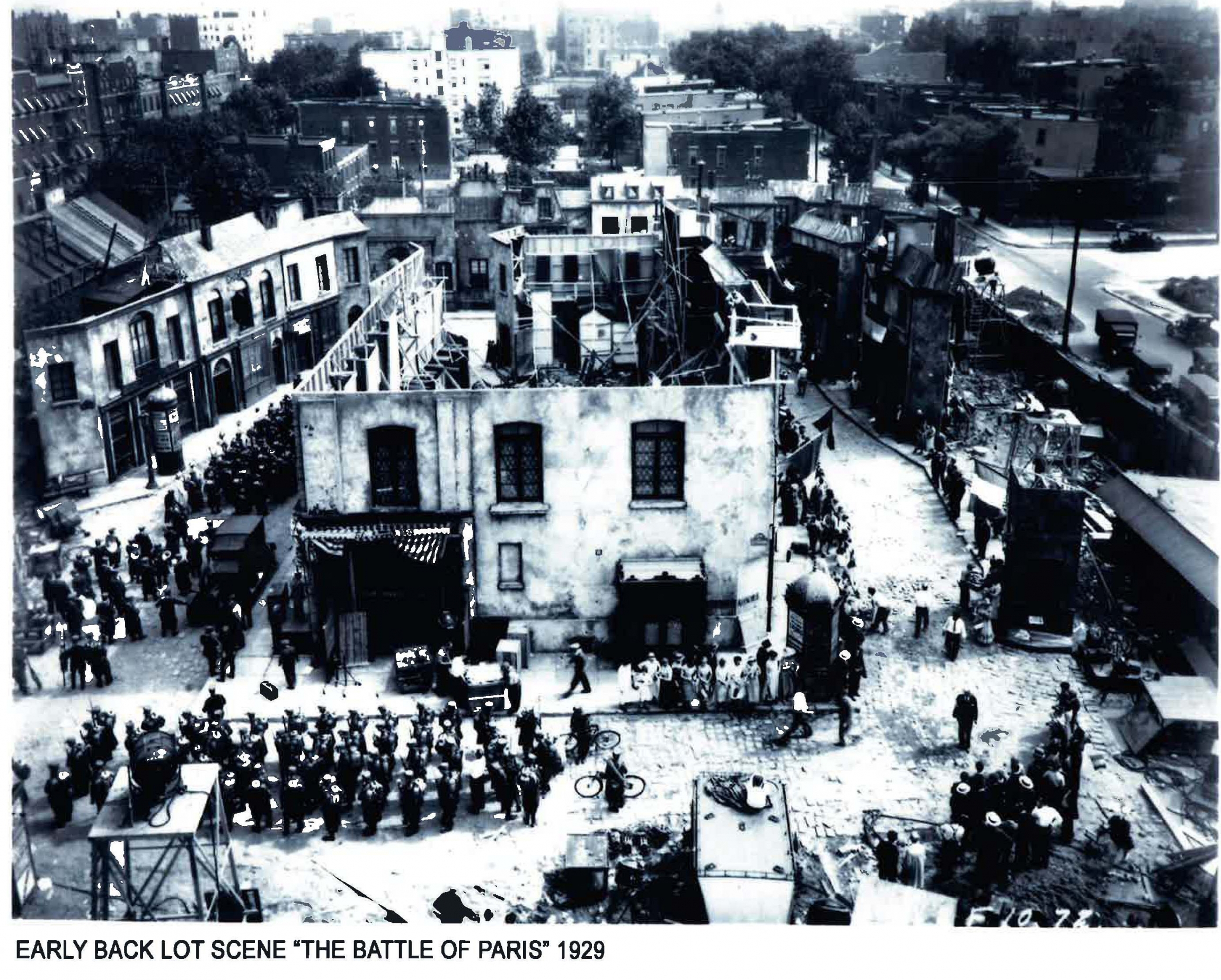 Paramount Pictures Astoria early backlot scene: “The Battle of Paris”, 1929. Paramount Pictures Astoria early backlot scene: “The Battle of Paris”, 1929.