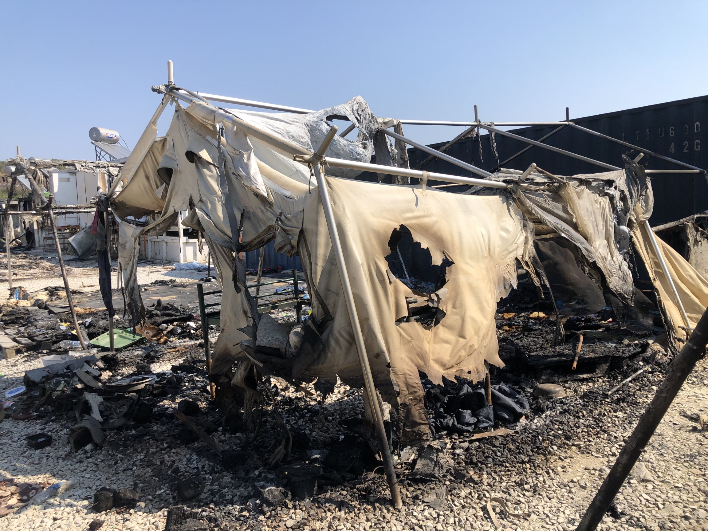 Very little remains of Moria camp on the Greek island of Lesbos after last week's fire ravaged the grounds. Very little remains of Moria camp on the Greek island of Lesbos after last week's fire ravaged the grounds.