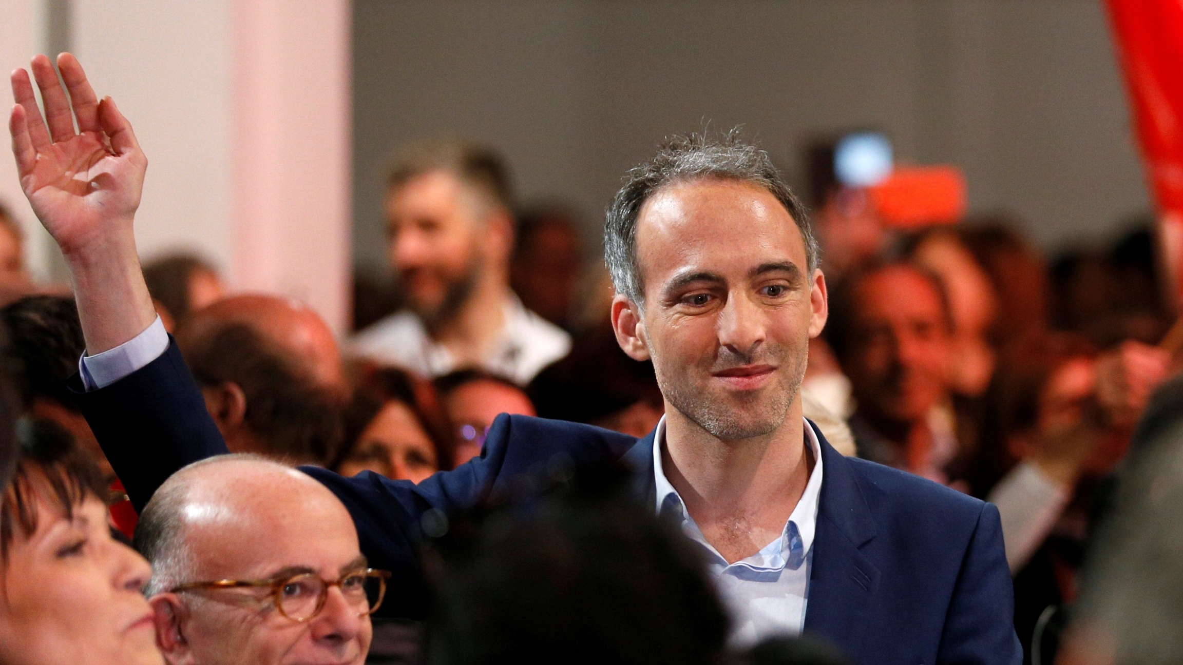 Raphaël Glucksmann, leader of the opposition Parti Socialiste (Socialist Party) and Place Publique (Public Place) list for the European parliament elections, attends a rally in Lyon, France, May 16, 2019. Raphaël Glucksmann, leader of the opposition Parti Socialiste (Socialist Party) and Place Publique (Public Place) list for the European parliament elections, attends a rally in Lyon, France, May 16, 2019.