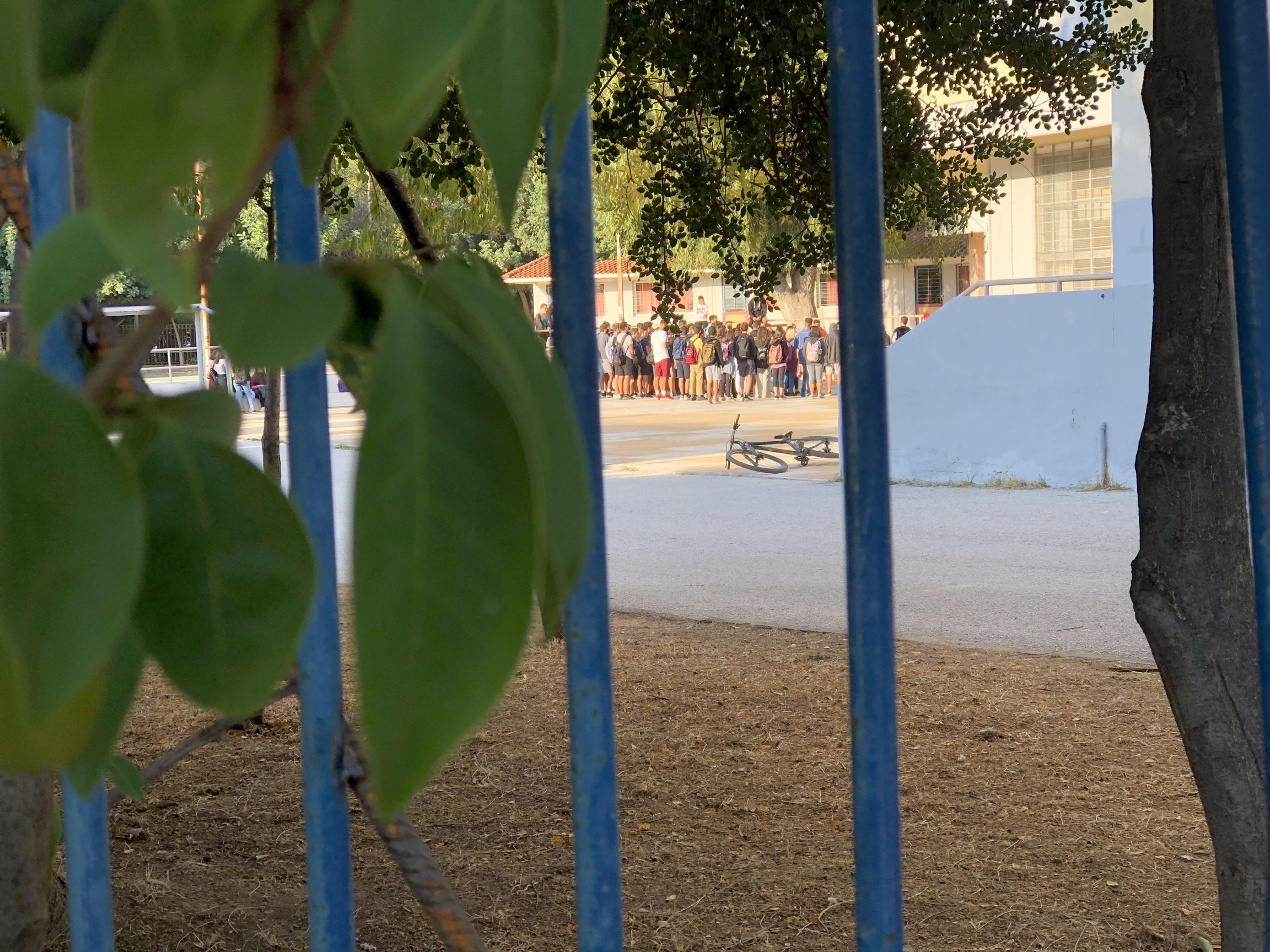Students at the 5th Public High School of Egaleo gather inside the school yard to vote on whether to occupy the school for the day Students at the 5th Public High School of Egaleo gather inside the school yard to vote on whether to occupy the school for the day