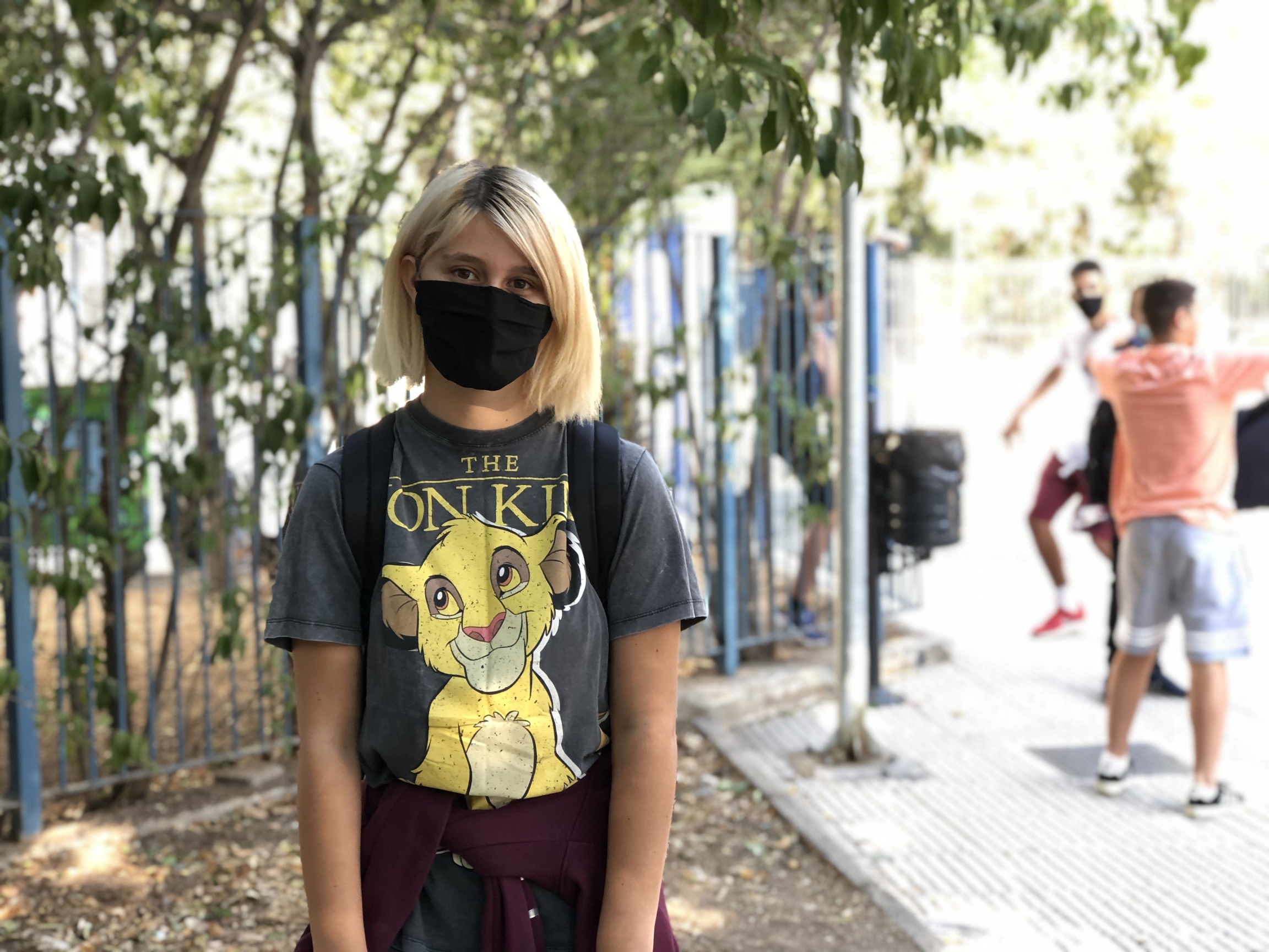 Efremia Kalogirou, a senior at the 5th Public High School of Egaleo, says she has a teacher who doesn't believe in wearing masks and won't do so in the classroom, even though he's required to. When she tried to talk to him about it, he dismissed her. Efremia Kalogirou, a senior at the 5th Public High School of Egaleo, says she has a teacher who doesn't believe in wearing masks and won't do so in the classroom, even though he's required to. When she tried to talk to him about it, he dismissed her.