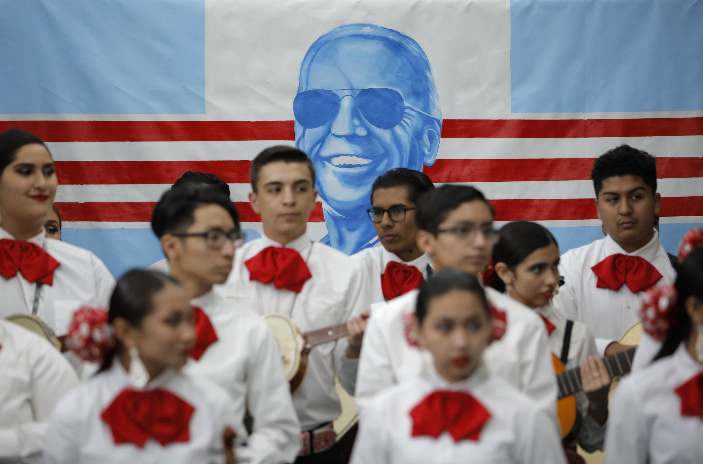 In this Jan. 11, 2020, file photo, a mariachi band waits to perform before a campaign event with former Vice President and Democratic presidential candidate Joe Biden in Las Vegas. In this Jan. 11, 2020, file photo, a mariachi band waits to perform before a campaign event with former Vice President and Democratic presidential candidate Joe Biden in Las Vegas.