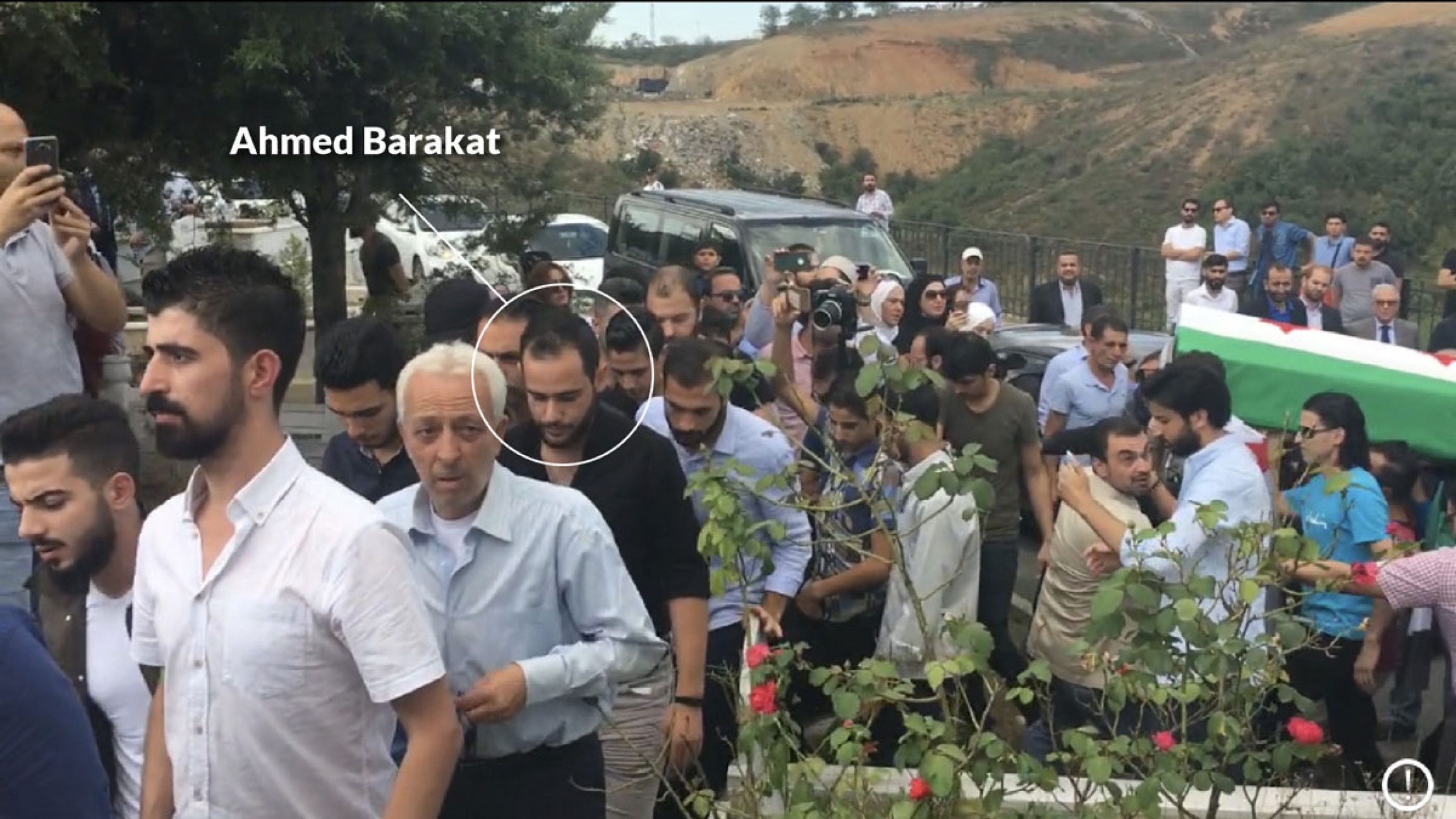 Ahmed Barakat (circled) attends the funeral of Halla and Orouba Barakat on Sept. 23, 2017, in Istanbul. A distant relative, he was the only suspect indicted for and later convicted of the women’s murders. Ahmed Barakat (circled) attends the funeral of Halla and Orouba Barakat on Sept. 23, 2017, in Istanbul. A distant relative, he was the only suspect indicted for and later convicted of the women’s murders.
