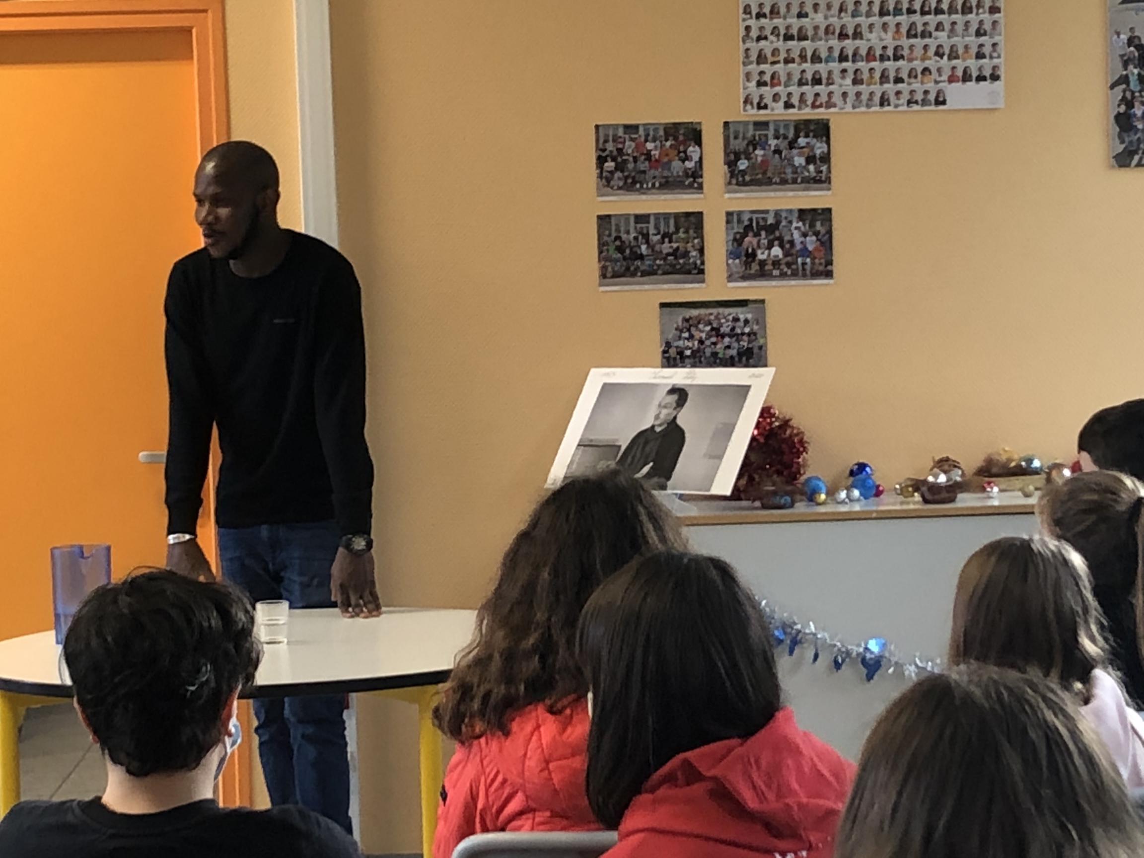 Lassana Bathily speaks to a group of students at Francois Charles Middle School in Plougasnou, France, Dec. 11, 2020. Lassana Bathily speaks to a group of students at Francois Charles Middle School in Plougasnou, France, Dec. 11, 2020.