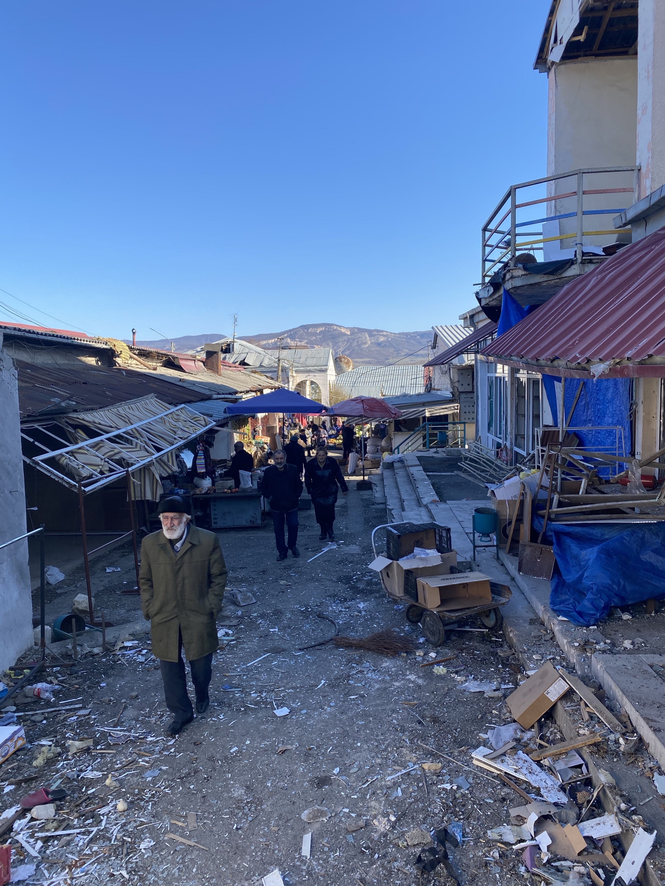 Business slowly restarts in the market of Stepanakert, the de facto capital of Nagorno-Karabakh, after being shelled during the war. Business slowly restarts in the market of Stepanakert, the de facto capital of Nagorno-Karabakh, after being shelled during the war.