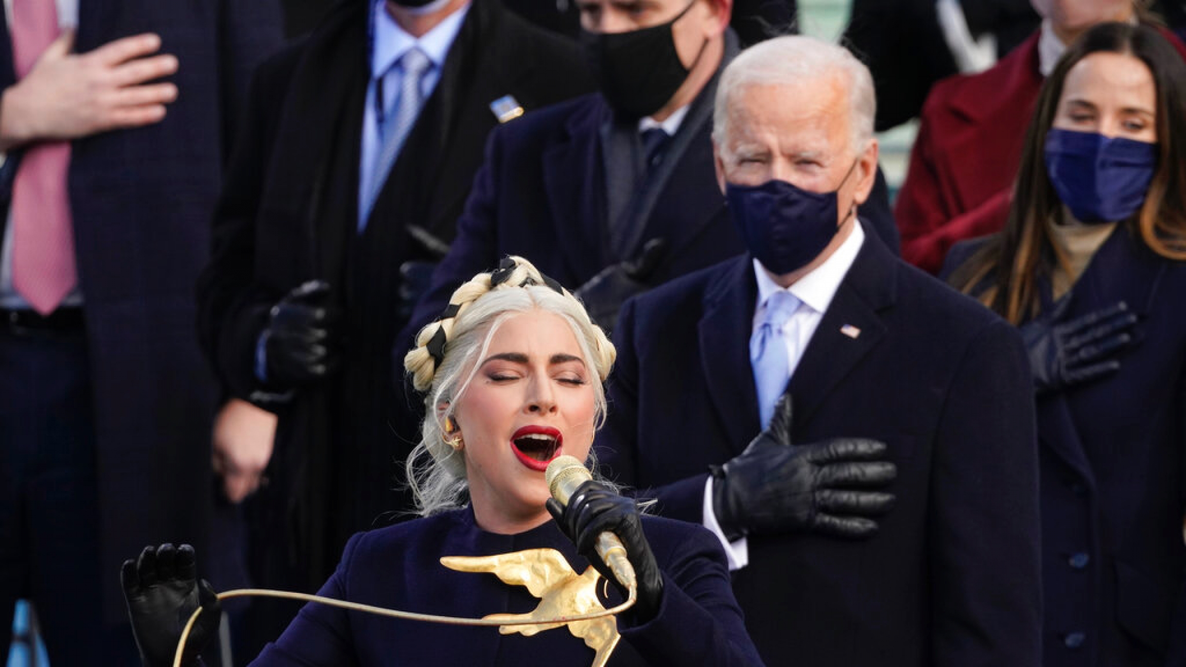 Lady Gaga performs the national anthem during the 59th presidential inauguration at the US Capitol in Washington, Jan. 20, 2021. Lady Gaga performs the national anthem during the 59th presidential inauguration at the US Capitol in Washington, Jan. 20, 2021.