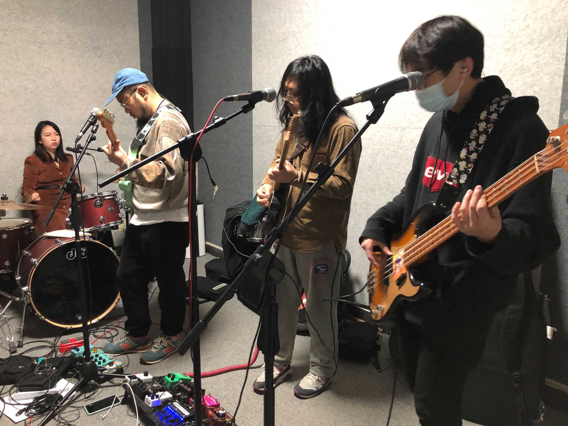 The indie band Chinese Football rehearses. The indie band Chinese Football rehearses.