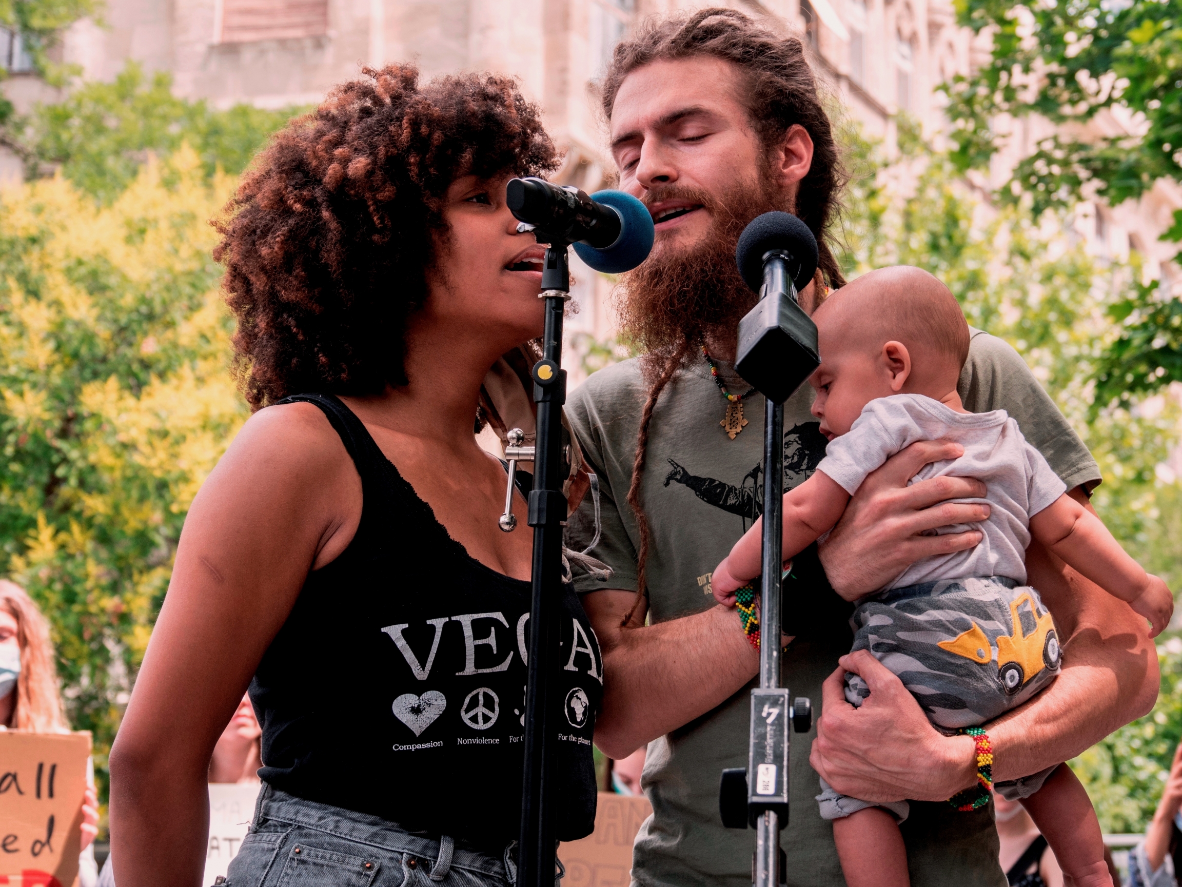 Gregory G Ras, a reggae singer and activist, organized the main Black Lives Matter march in Budapest last summer. His wife and baby Noah are pictured with him. Gregory G Ras, a reggae singer and activist, organized the main Black Lives Matter march in Budapest last summer. His wife and baby Noah are pictured with him.