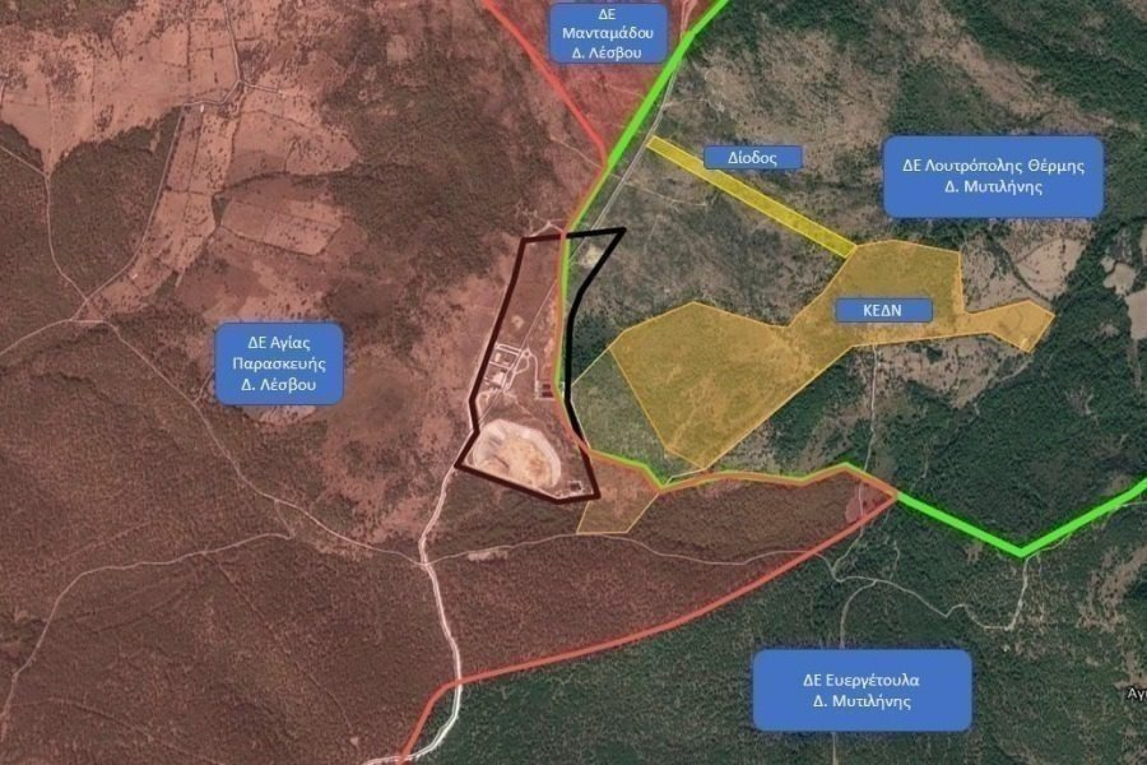 A map published by local media in the fall marks the location of the new migrant reception center in yellow. A map published by local media in the fall marks the location of the new migrant reception center in yellow.