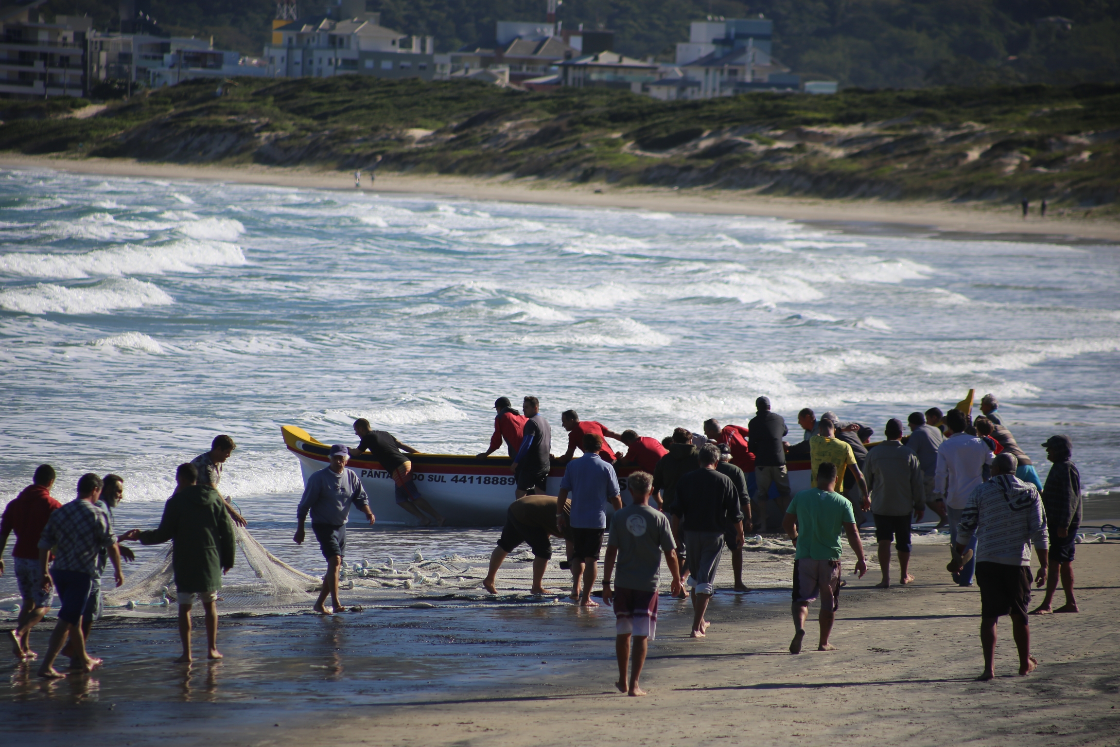 Fisherfolk meet at the sea to catch tainha in Pantano do Sul, Brazil. Fisherfolk meet at the sea to catch tainha in Pantano do Sul, Brazil.