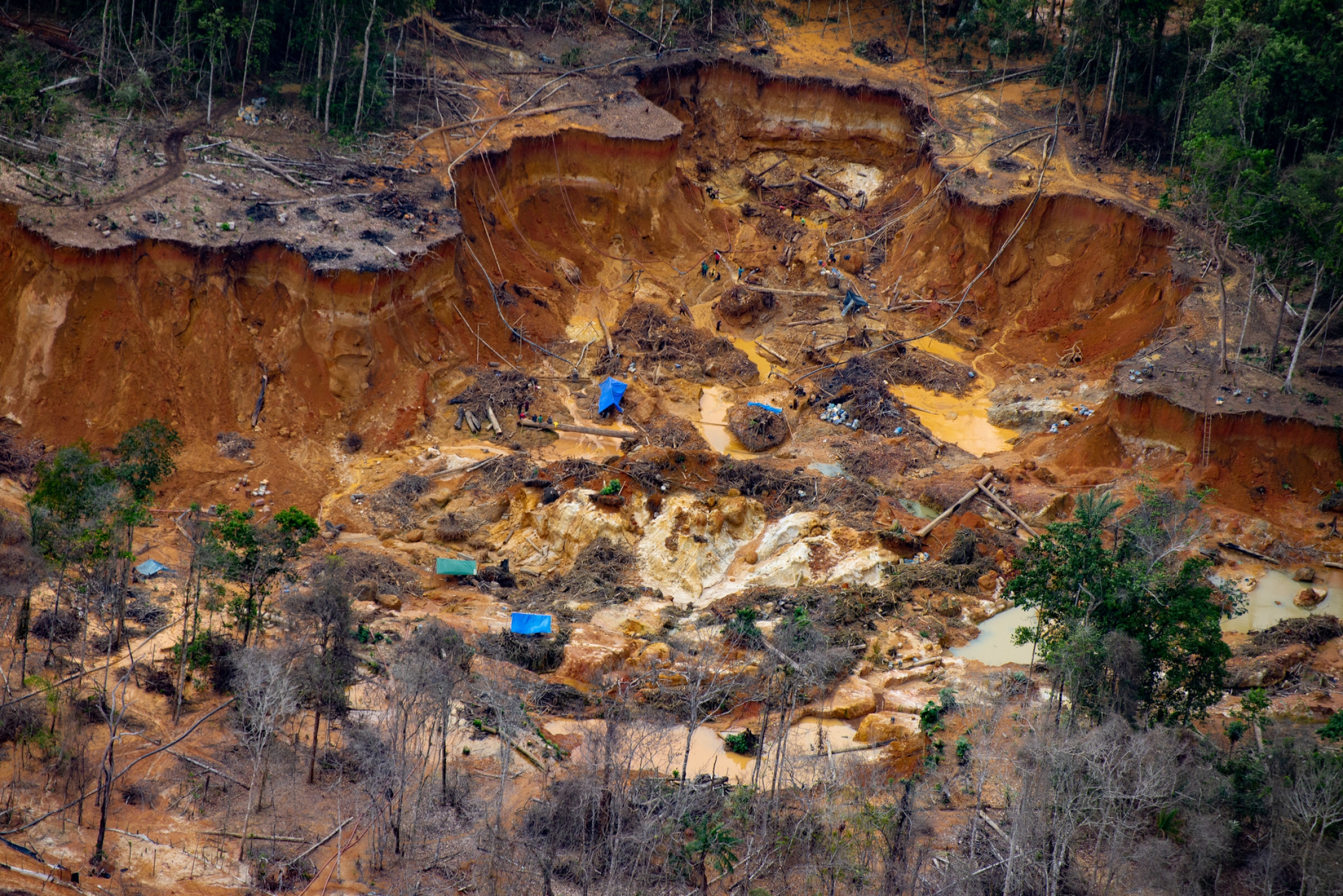 An illegal mining site in the Uraricoera River area of Yanomami land. An illegal mining site in the Uraricoera River area of Yanomami land.