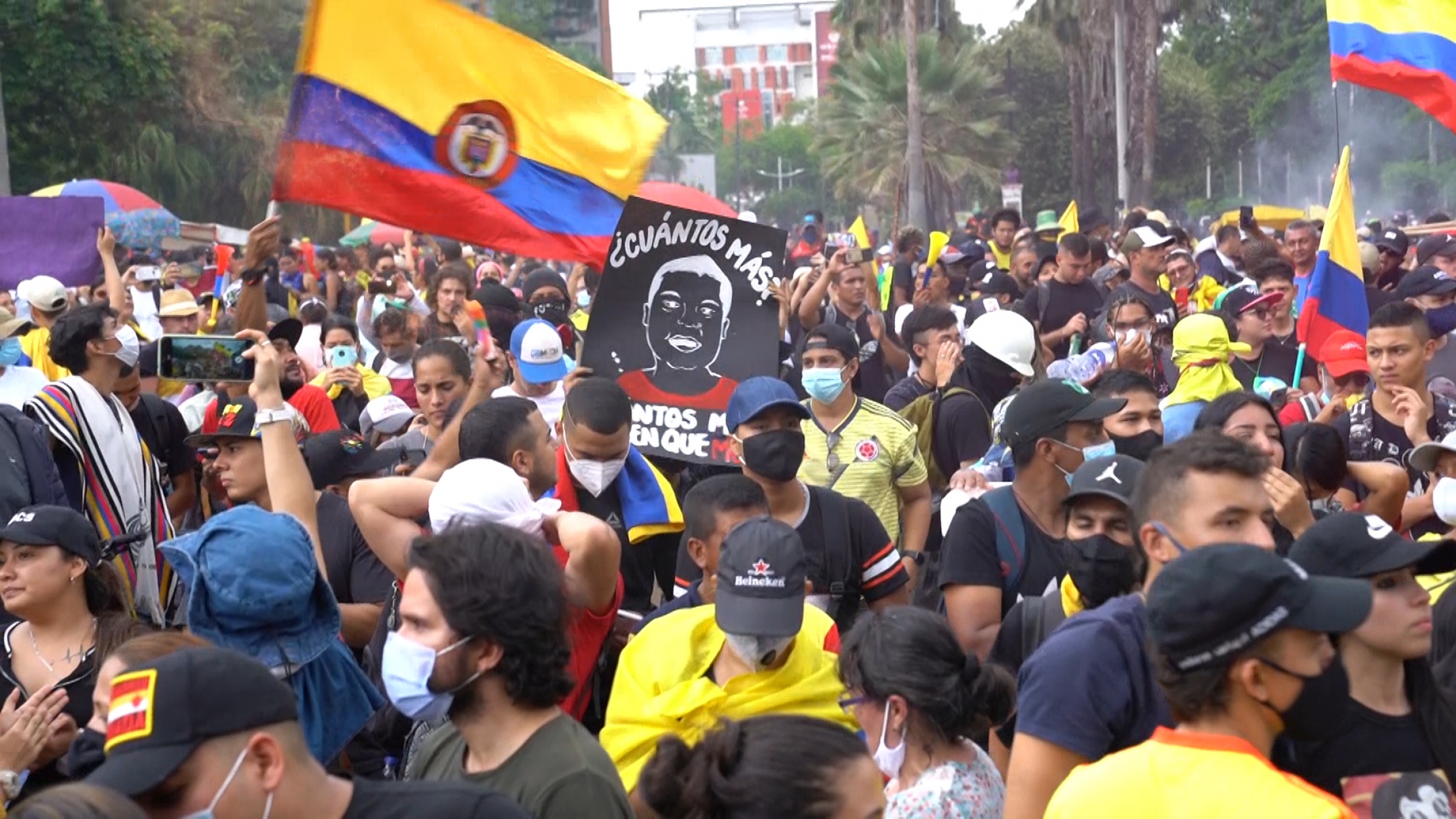 A sign reading “how many more” is displayed during a protest in Cali, Colombia on May 28. Calls for police reform have increased after dozens have been killed in the current wave of protests. A sign reading “how many more” is displayed during a protest in Cali, Colombia on May 28. Calls for police reform have increased after dozens have been killed in the current wave of protests.
