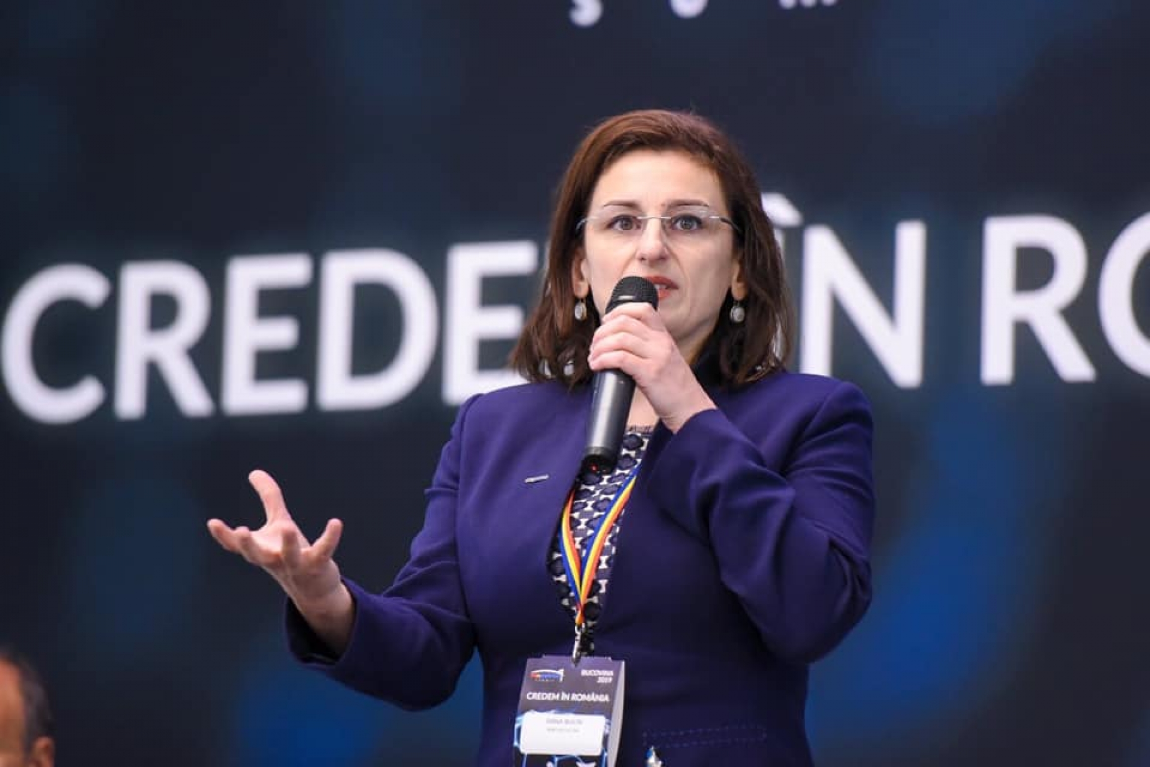 Dana R. Bucin is an immigration attorney in Connecticut who has represented Romani asylum-seekers Woman in purple suit speaks with a microphone